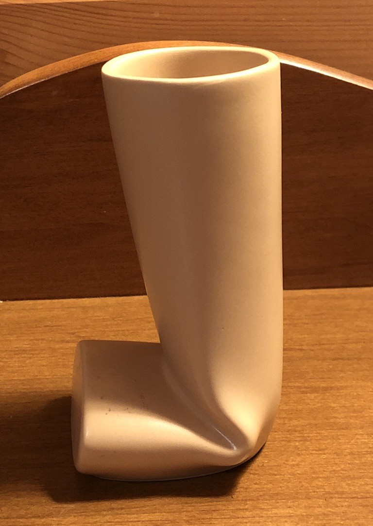 Mid Century Ikebana Vase Pottery TOYO Japan Modernist Folded Elbow Vase 1960