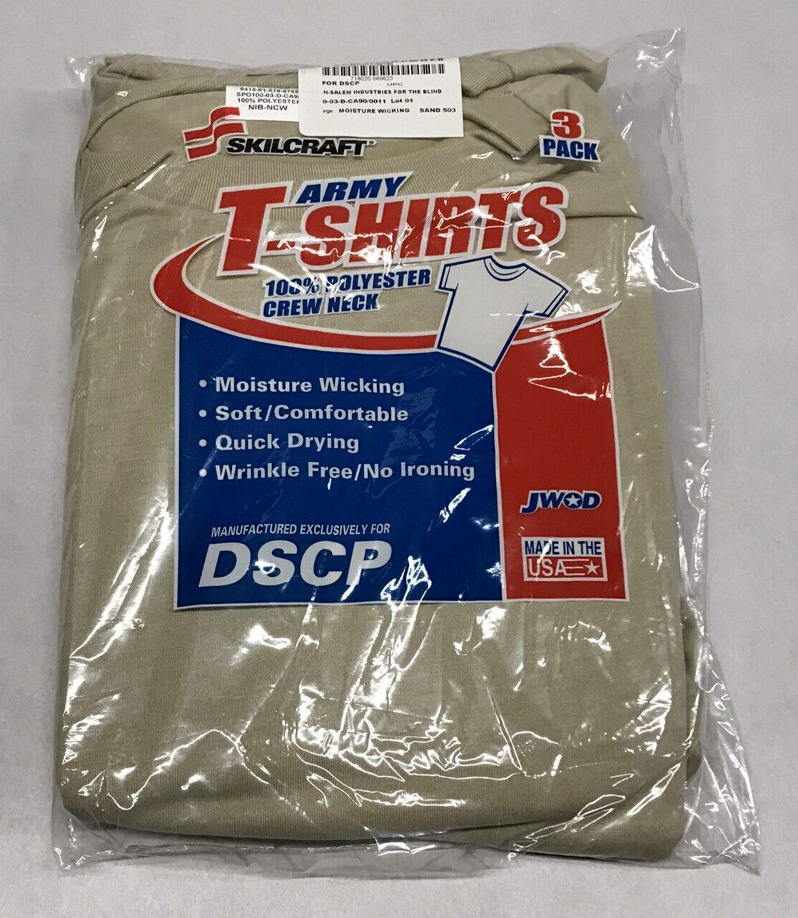 Moisture Wicking Polyester T Shirt (3 Pack) Sand – X Large Reg NEW USGI