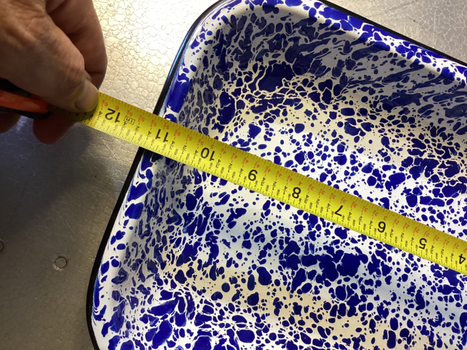 Blue & White Splatter Speckled Enamelware Casserole Baking Dish – 11” x 9”