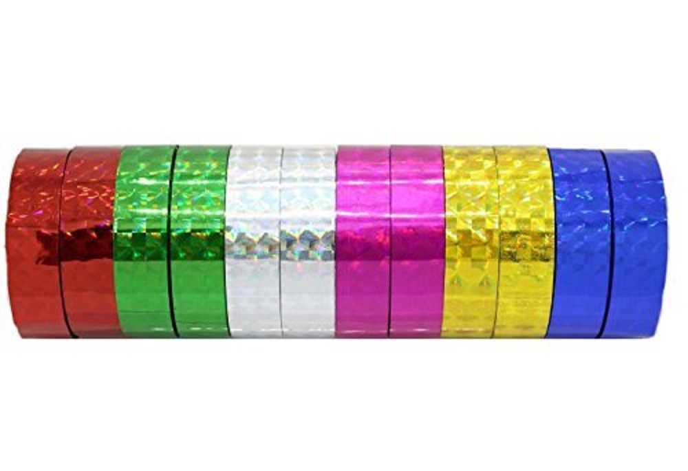 Hula Hoop Washi Prism Tape (12 Pack) 12MM x 25 Feet – 6 Holographic Colors