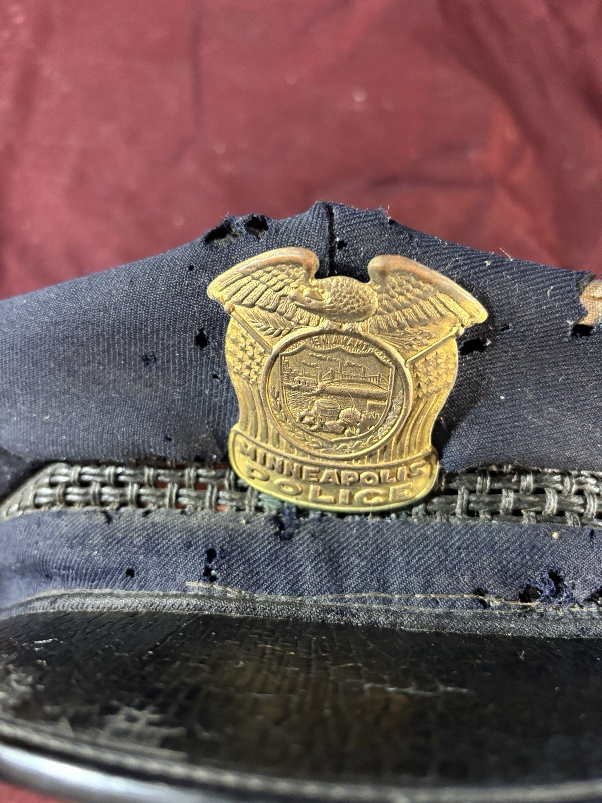 Antique 1905-1930 Minneapolis Police Visor Cap Hat & Brass Badge 100+Yr Old