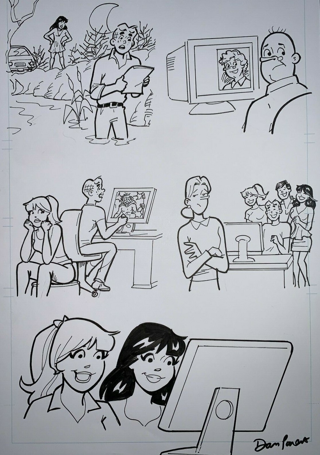 Original Art ARCHIE & MAC computers by DAN PARENT, signed. Veronica, Betty