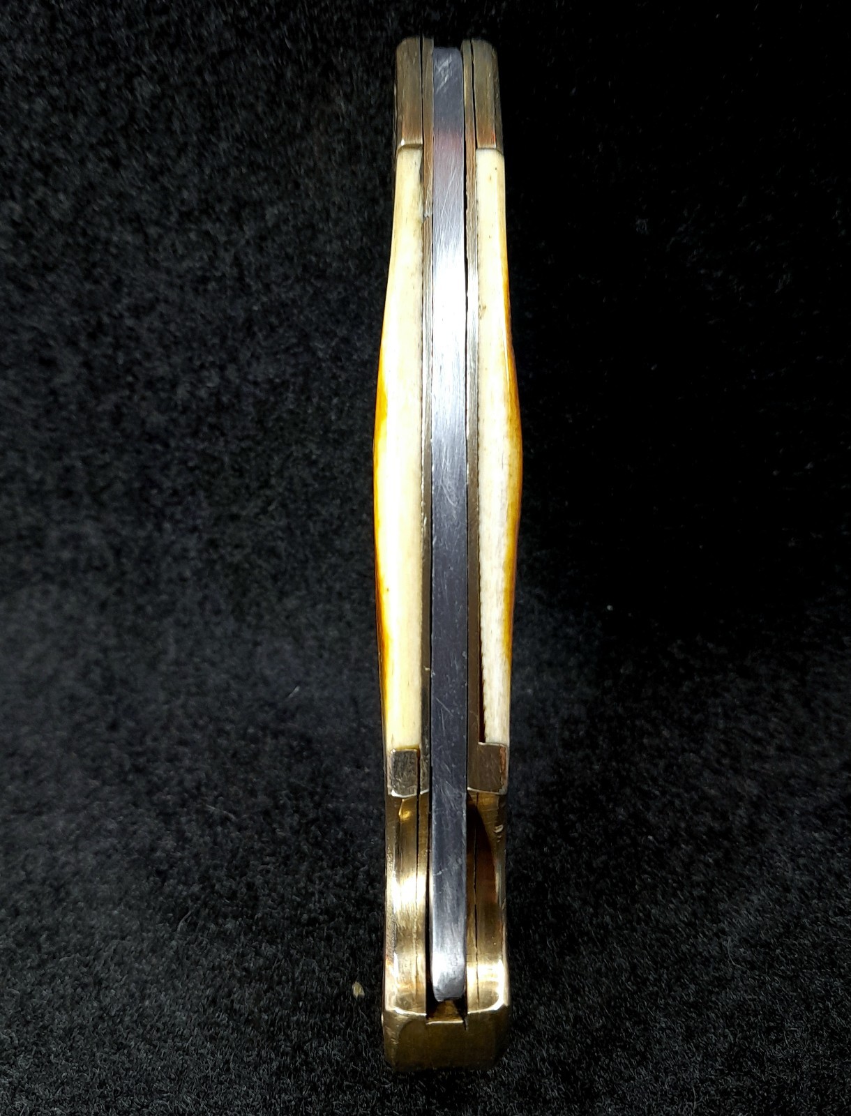 Vintage Genuine Bone & Brass Handle Collectible Pocketknife Clip Point 8.75″