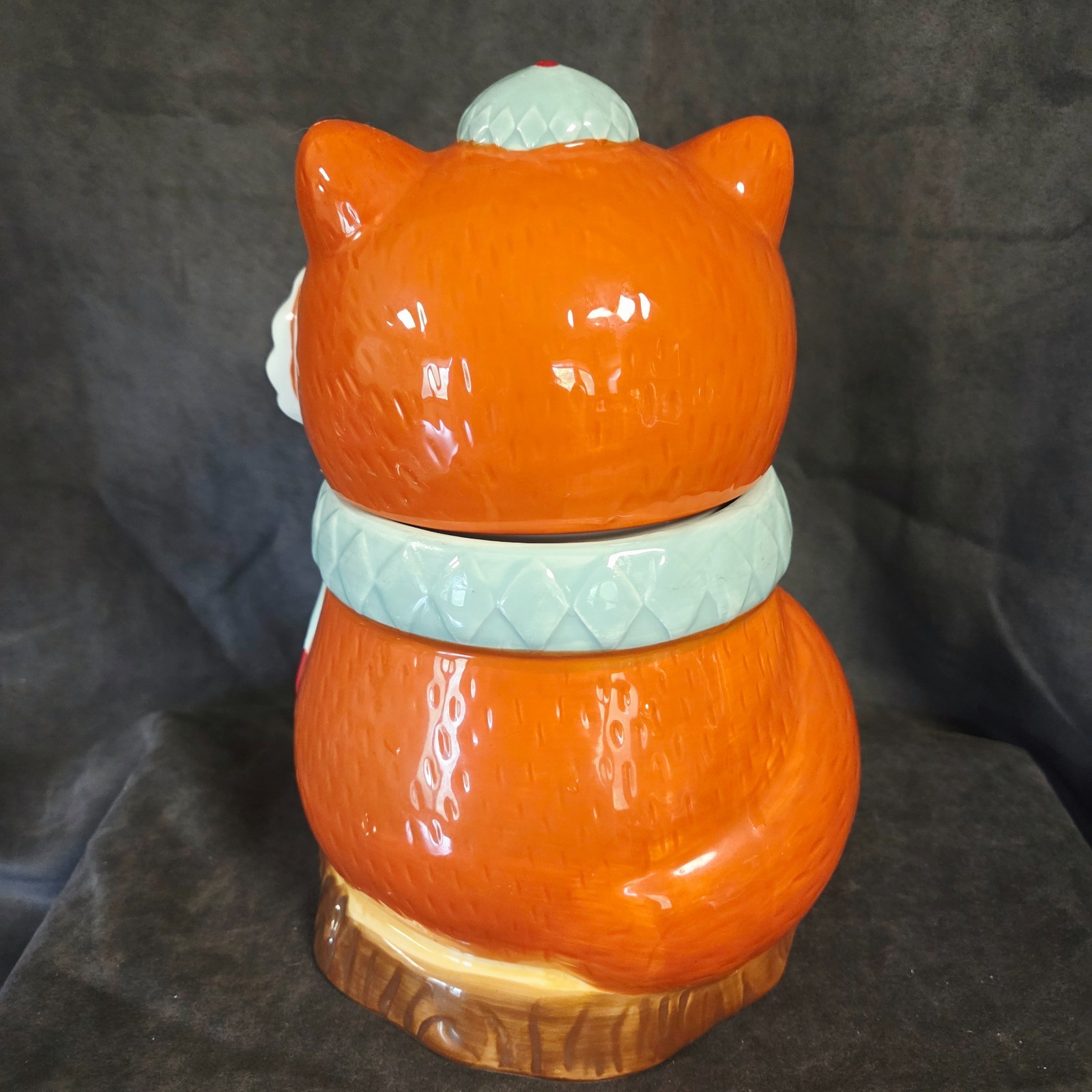 Fox Cookie Jar Earthenware Ceramic Woodland Animal Fall Decor 10″ Tall