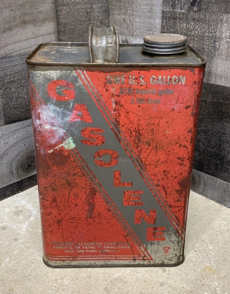 Vtg One Gallon Gasolene Container Metal Gasoline Gas Can Oil Collectible MCM