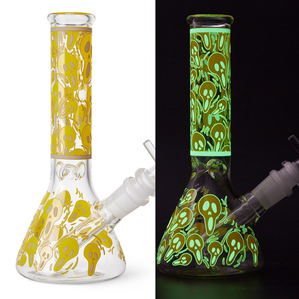 7.8″ Skull Fluorescent Glass Bong Glass Water Pipe Smoking Tobacco Beaker 14MM