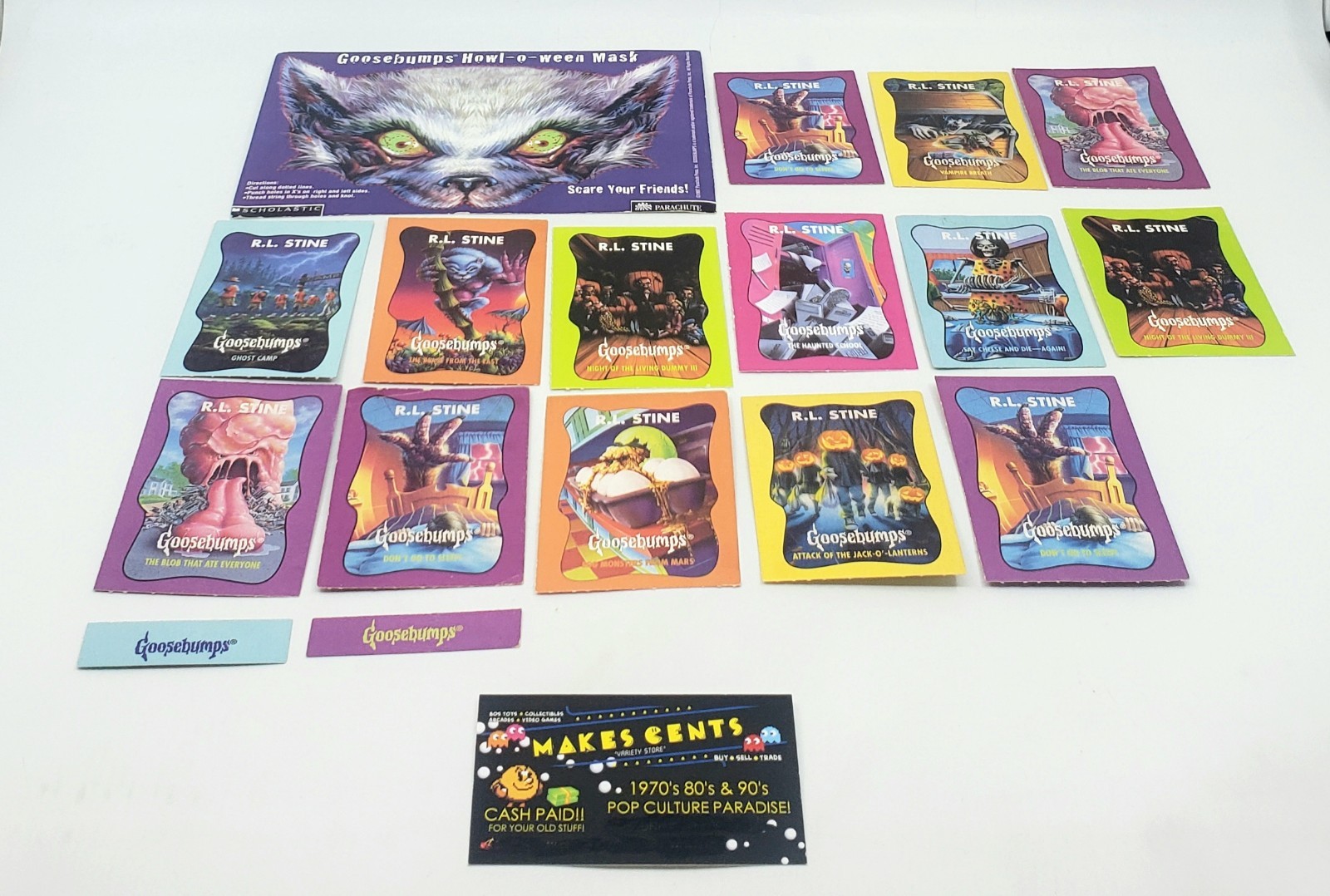 Vintage 1990 Goosebumps R.L. Stine Trading Cards Lot From The Books w/ Mask