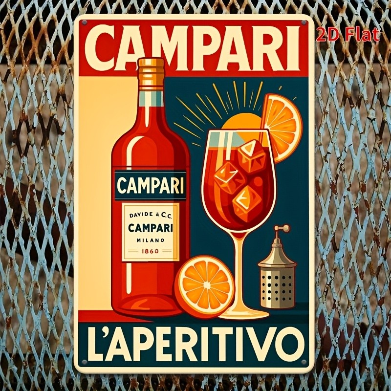 2D Flat – A Measuring Tin Metal Signs Home Décor Featuring a Vintage CAMPARI LA
