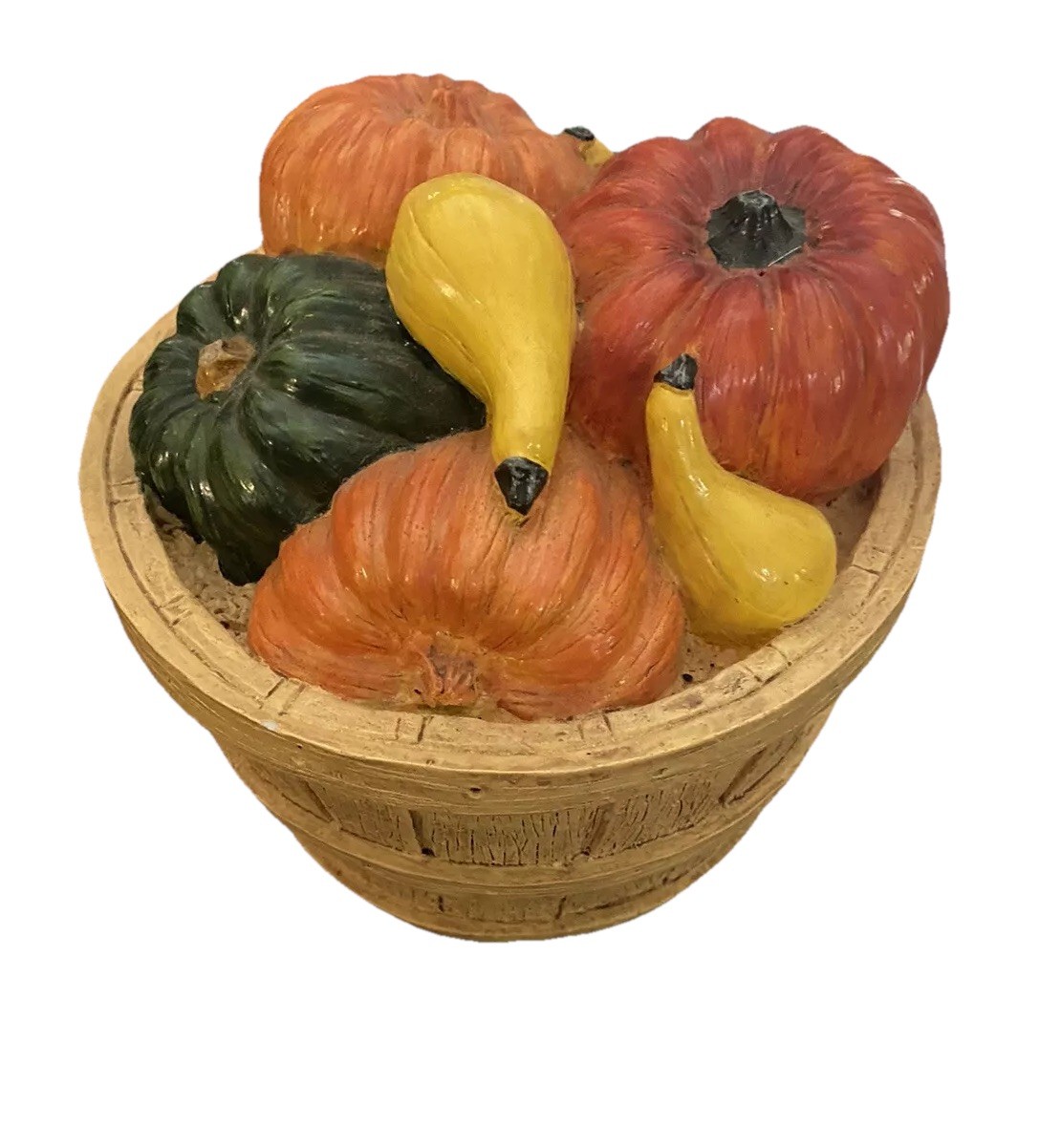 Autumn Harvest Bounty Ceramic Basket Fall Thanksgiving decor Gourds Pumpkins