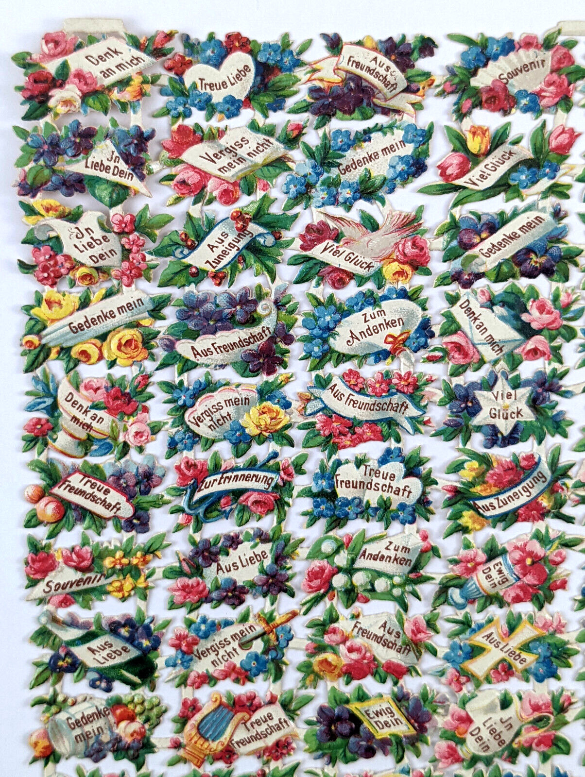 Die Cut Scrap Tiny German Friendship Love Sayings Flowers 72 Pieces