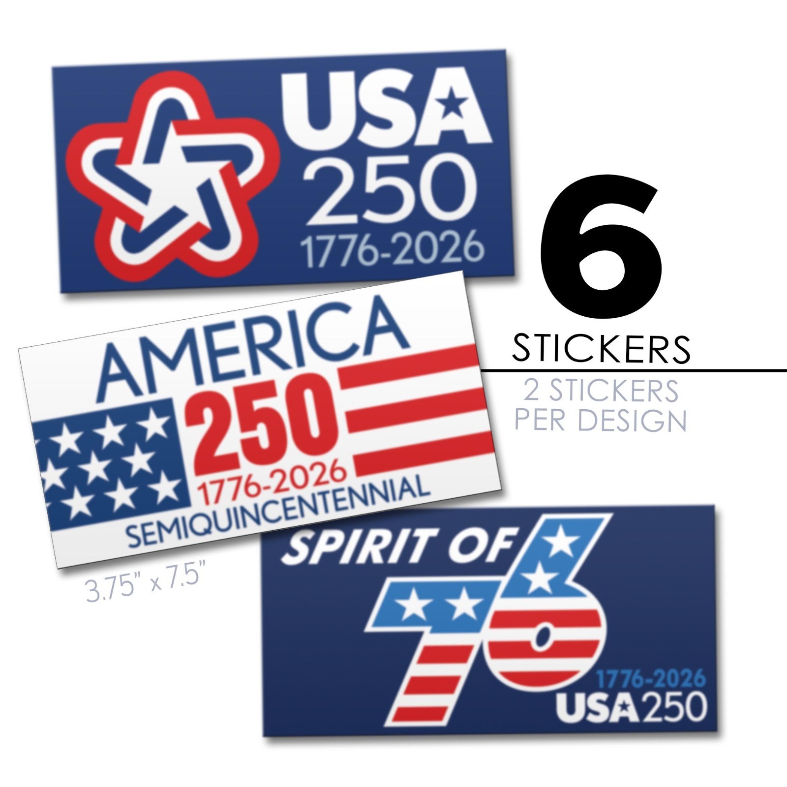 USA Bumper Stickers – 3 Designs – America, Semiquincentennial, 250 Freedom