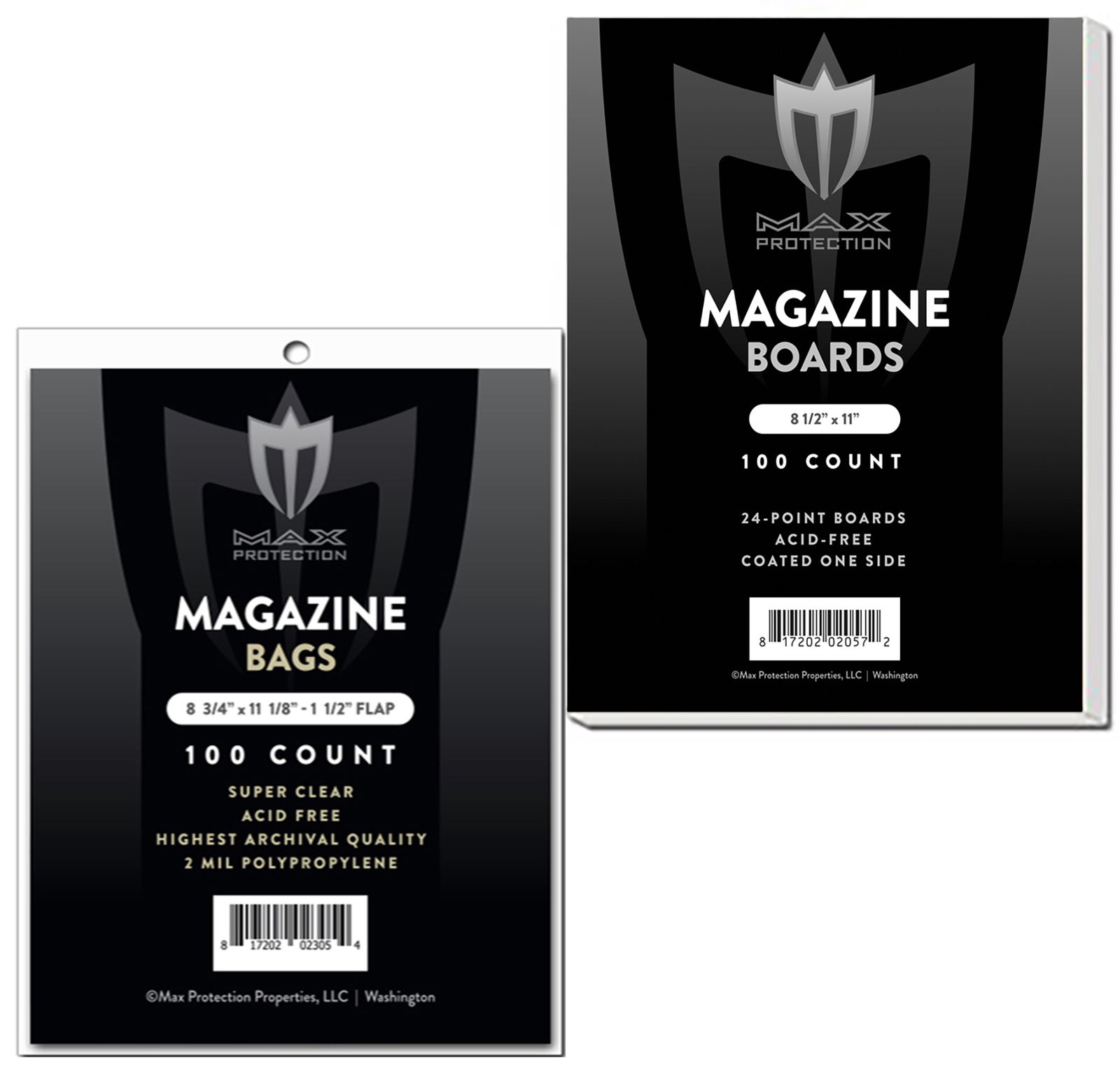 100 Max Pro Magazine 2-Mil Archival Poly Bags + 100 Acid Free Backer Boards