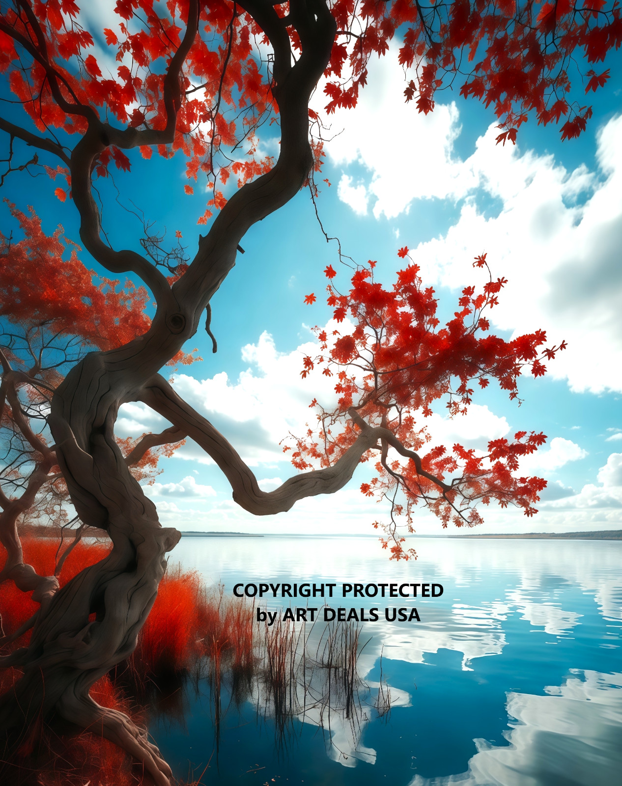 Red Trees Blue Sky Picture 8×10 Photo Art Print Fine Art Collectable #8431