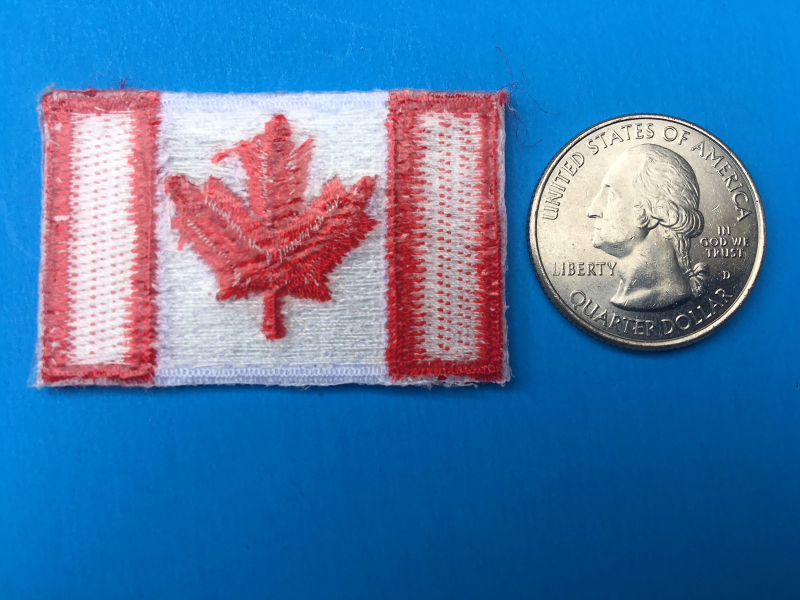 SMALL CANADIAN FLAG EMBROIDERED PATCH IRON-ON SEW-ON CANADA MAPLE LEAF RED