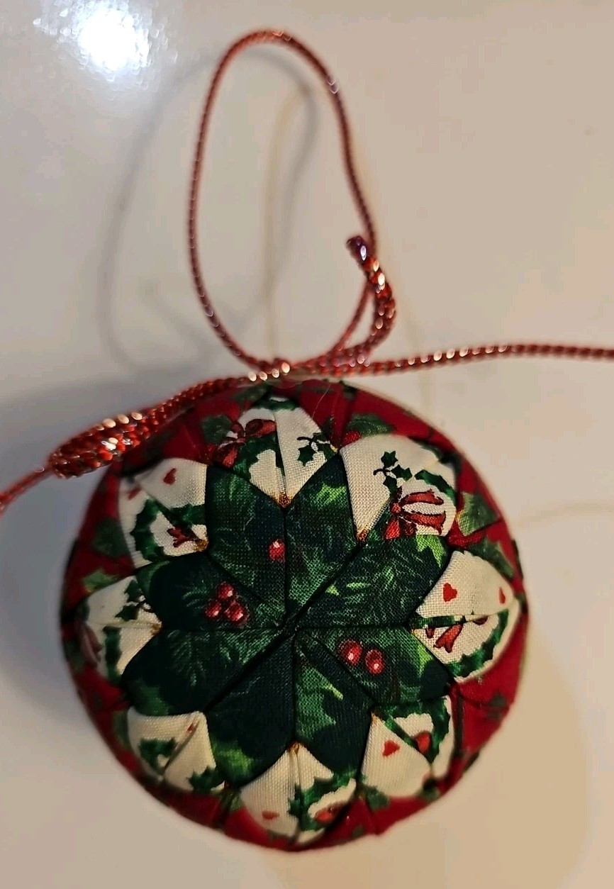 Hand Crafted Quilted Folded Star Ball Christmas Tree Ornament Homemade *note