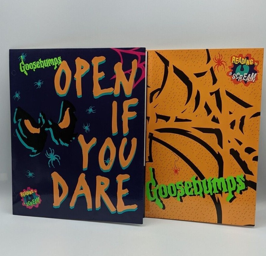 2 Vintage 1990s Goosebumps Portfolio Folder Pockets RL Stine Spider Scary Horror