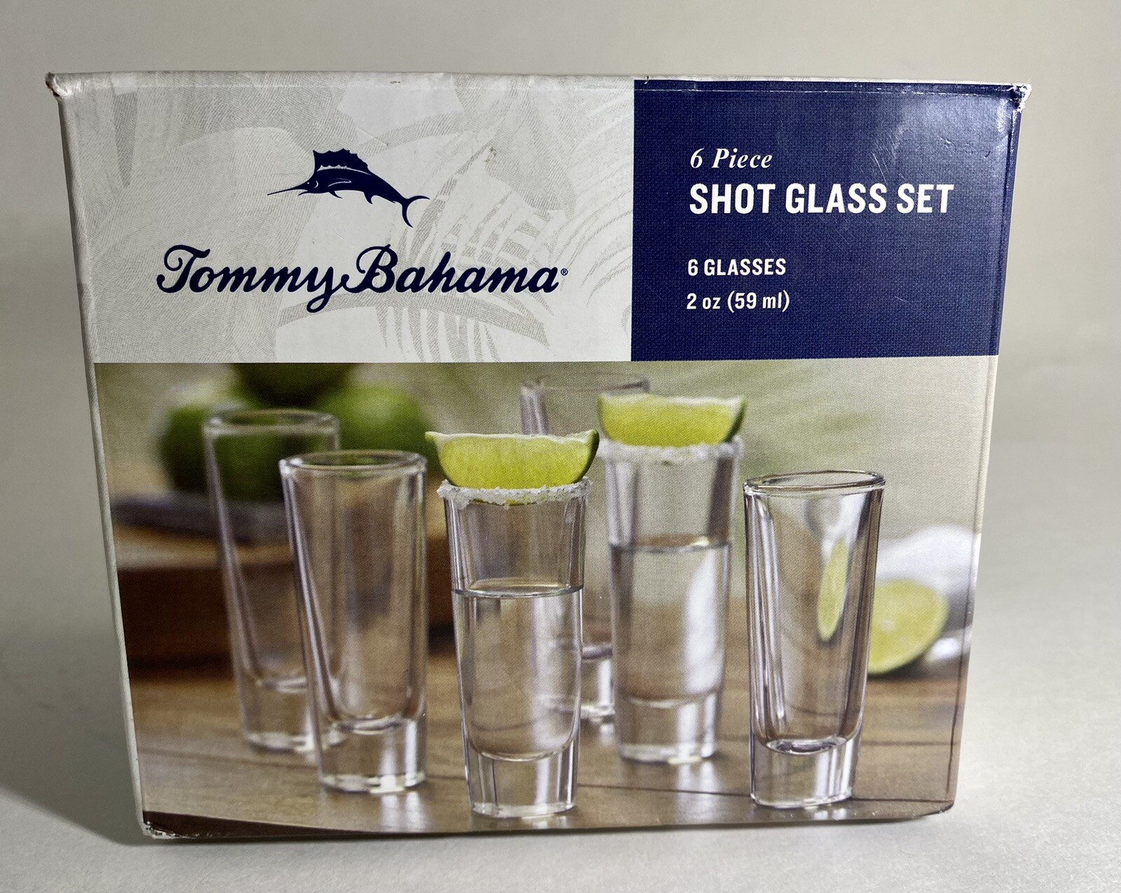Tommy Bahama 6 Piece Shot Glass Set 2 oz (59ml) Capacity 4” Tall In Original Box