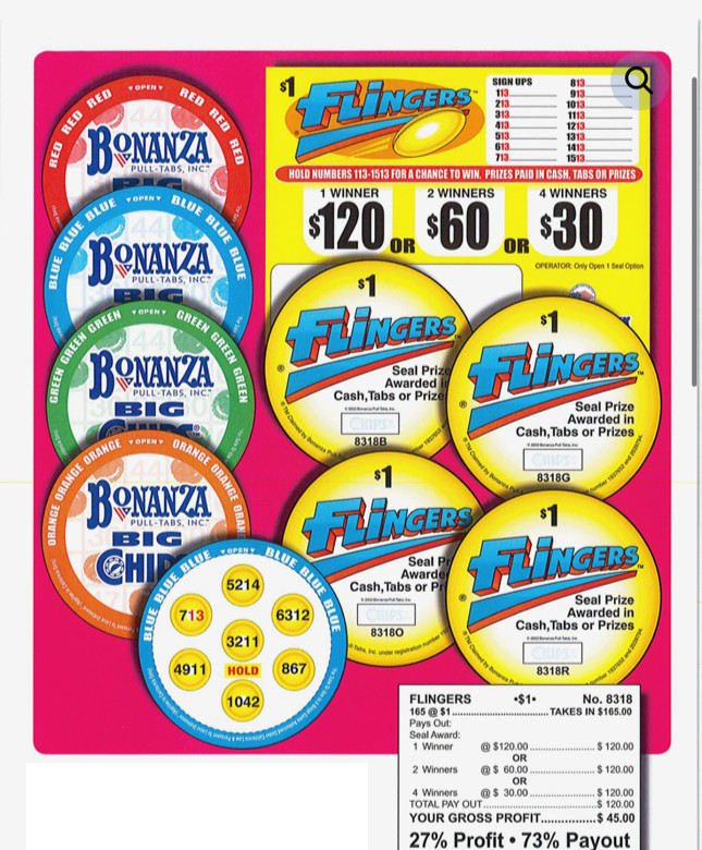 Pull Tab – Chips – Game -5 Pack – Flingers – 165 ct