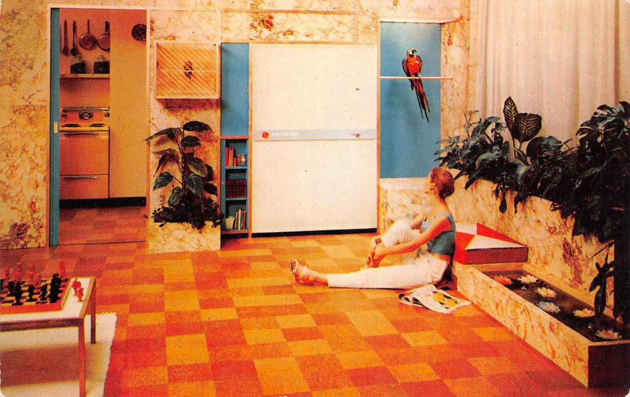 WEATHERTRON Mid-Century Modern Interior GE Heat Pump Ad 1958 Vintage Postcard