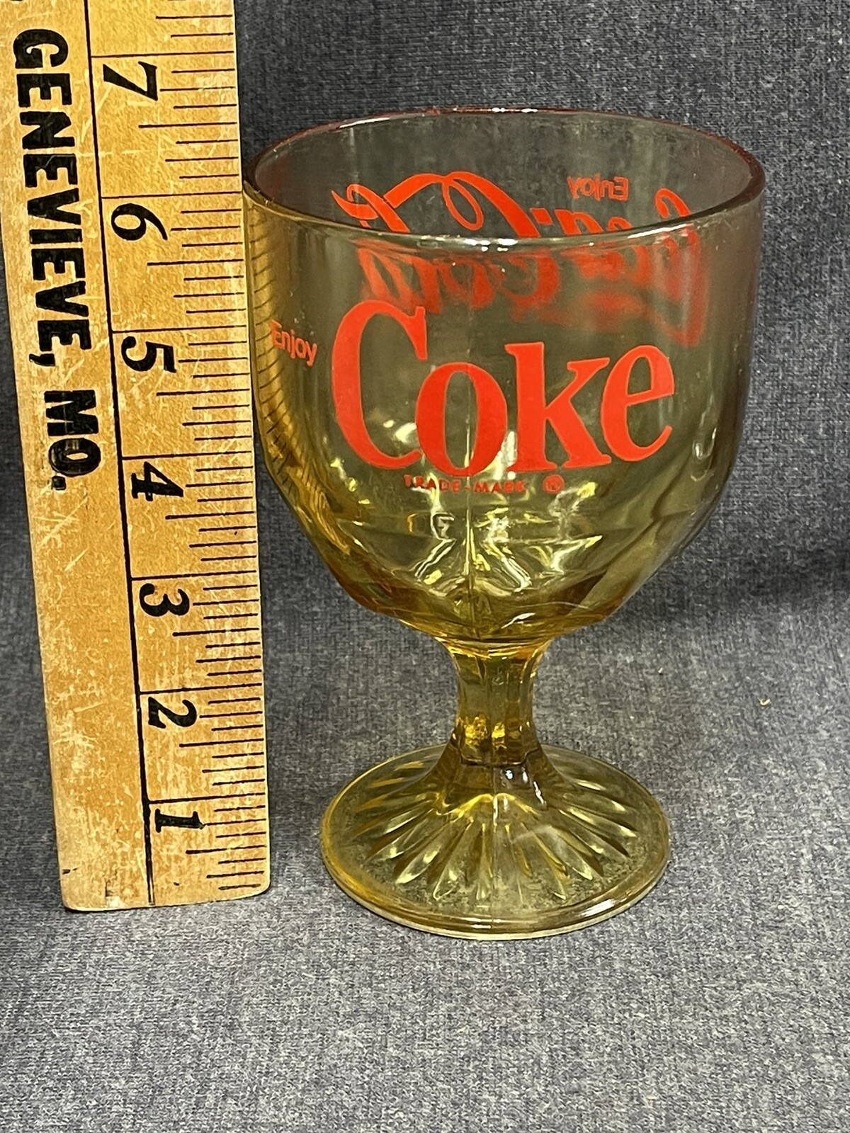 Vintage Coke Coca-Cola Amber Glass Goblet 6” Tall, 4” Opening EUC