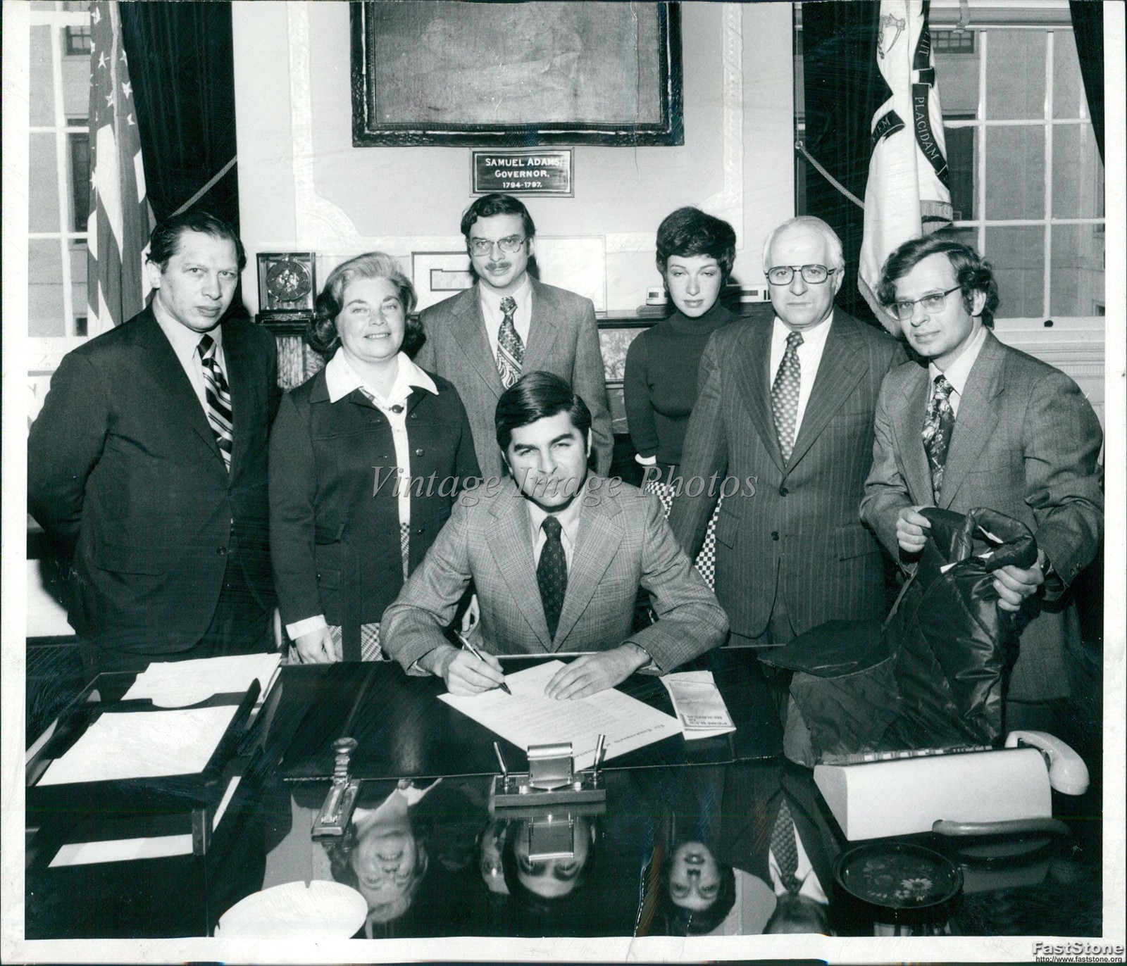 1975 Governor Michael Dukakis Marge Paley Daniel Chill Press Vintage Photo 6×8