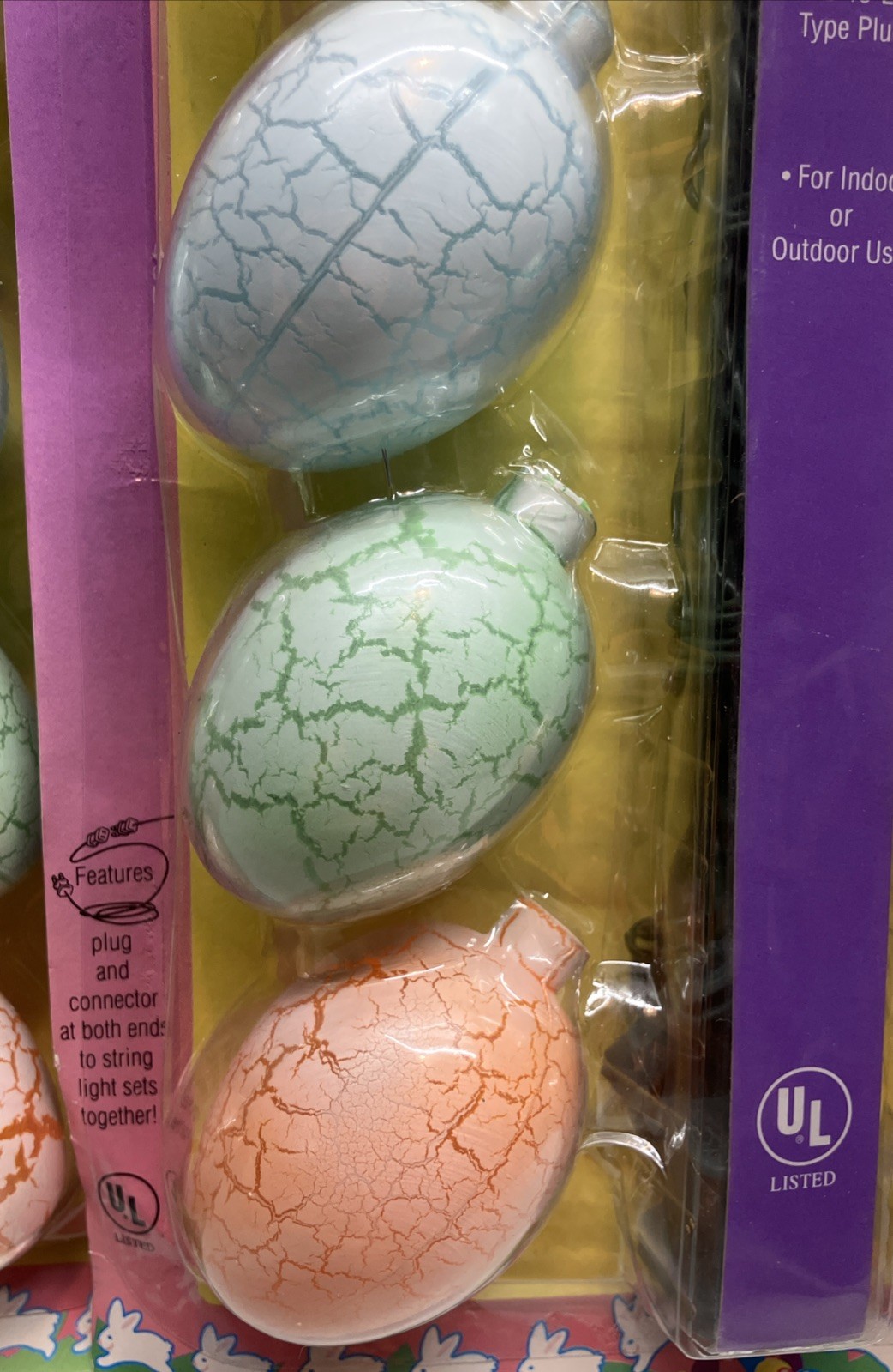 EASTER EGG String Lights – 2 Sets Crackle Blow Mold Pastel Cracked Eggs NOS