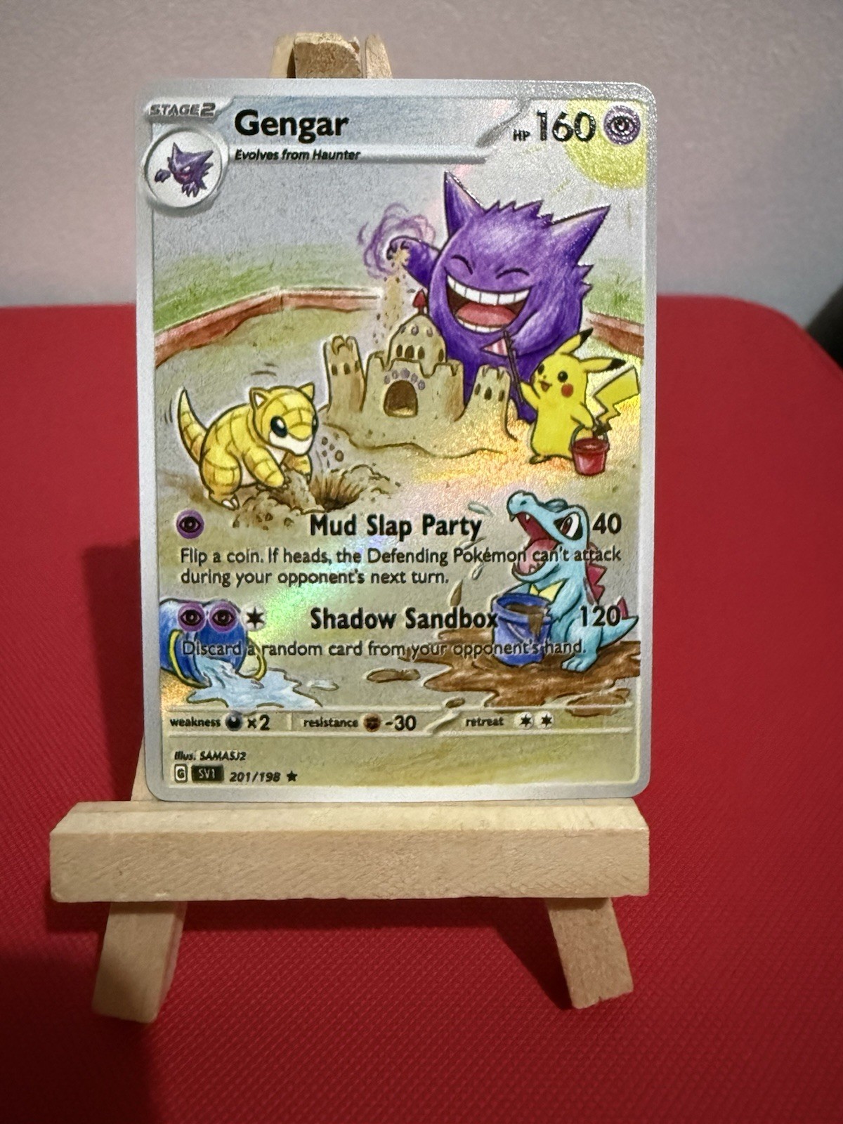 Gengar Pikachu Sandshrew Totodile Beach Pokemon Card TCG DISPLAY ART CARD
