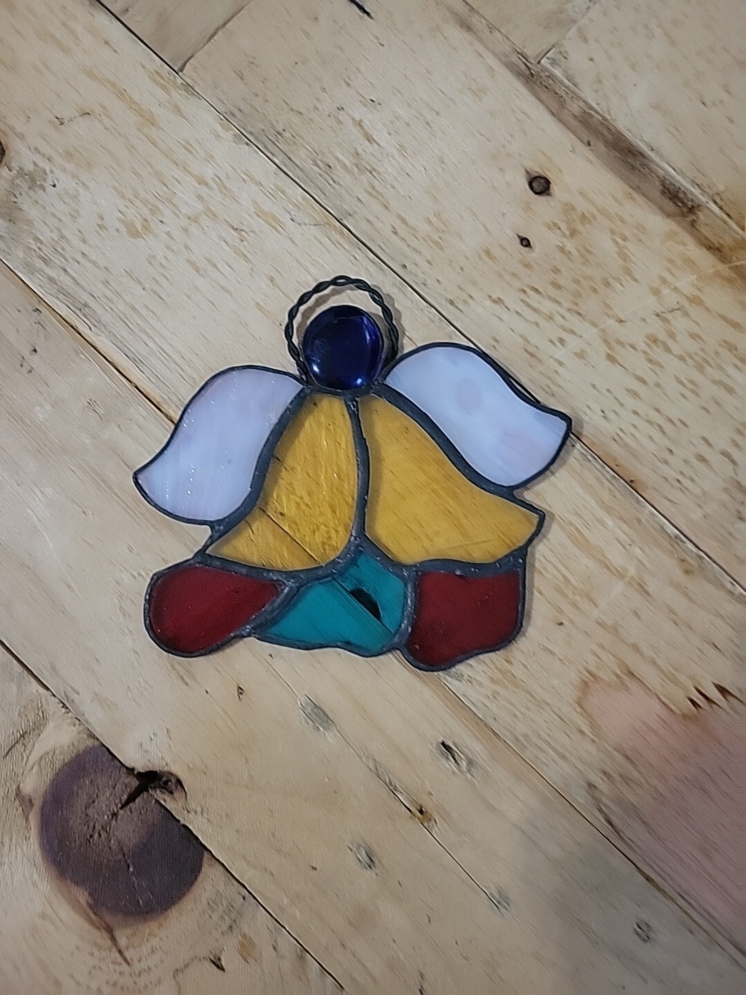 Vintage 5″ Colorful Beautiful Stain glass Angel Hanging Ornament Sun Catcher