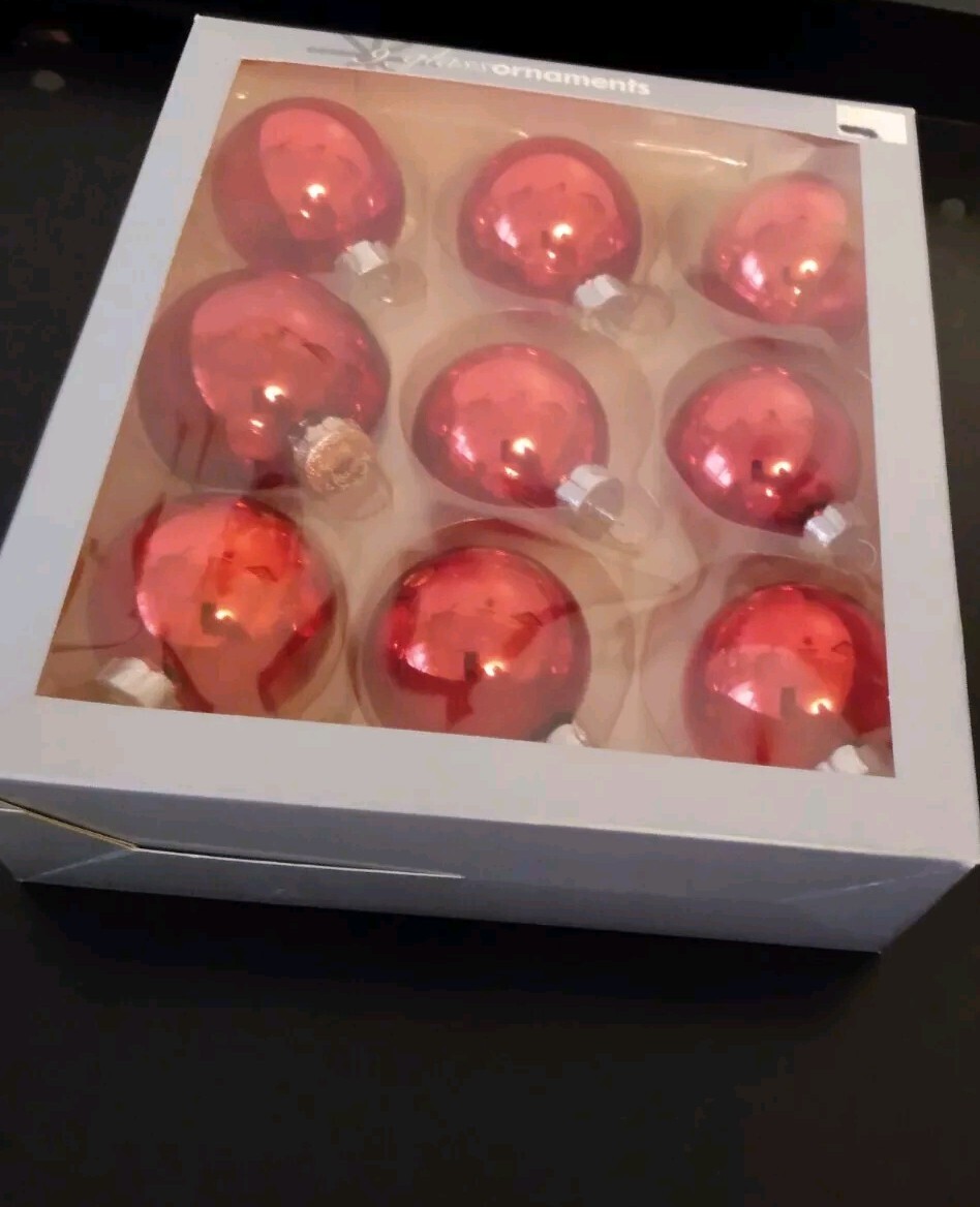Christmas Red Glass Ball Ornaments Set of 9~~ 2.25 in~~~2.50 in!