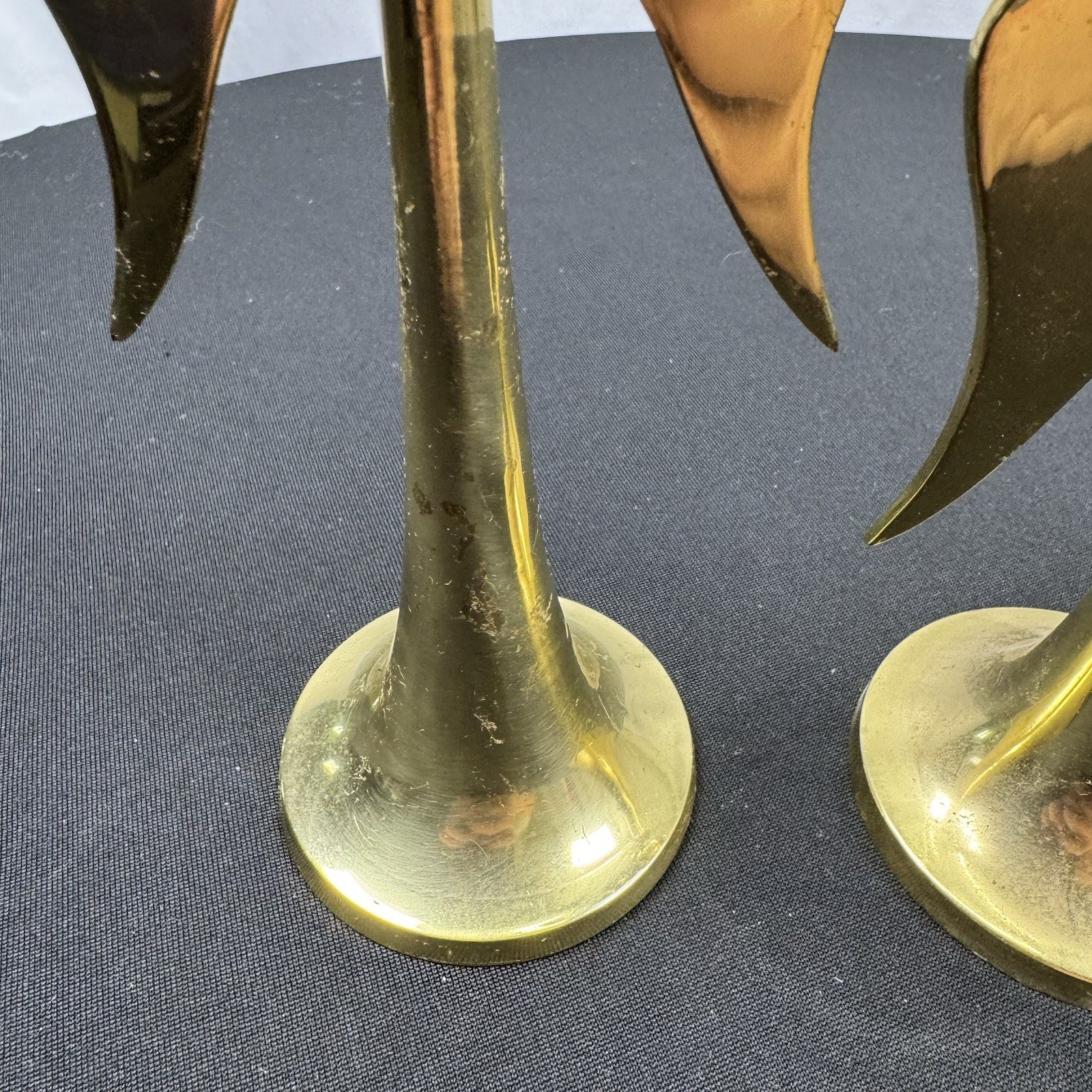 Vintage Solid Brass Candle Stick Holders Graduated Angels Wings Set Of 3 India