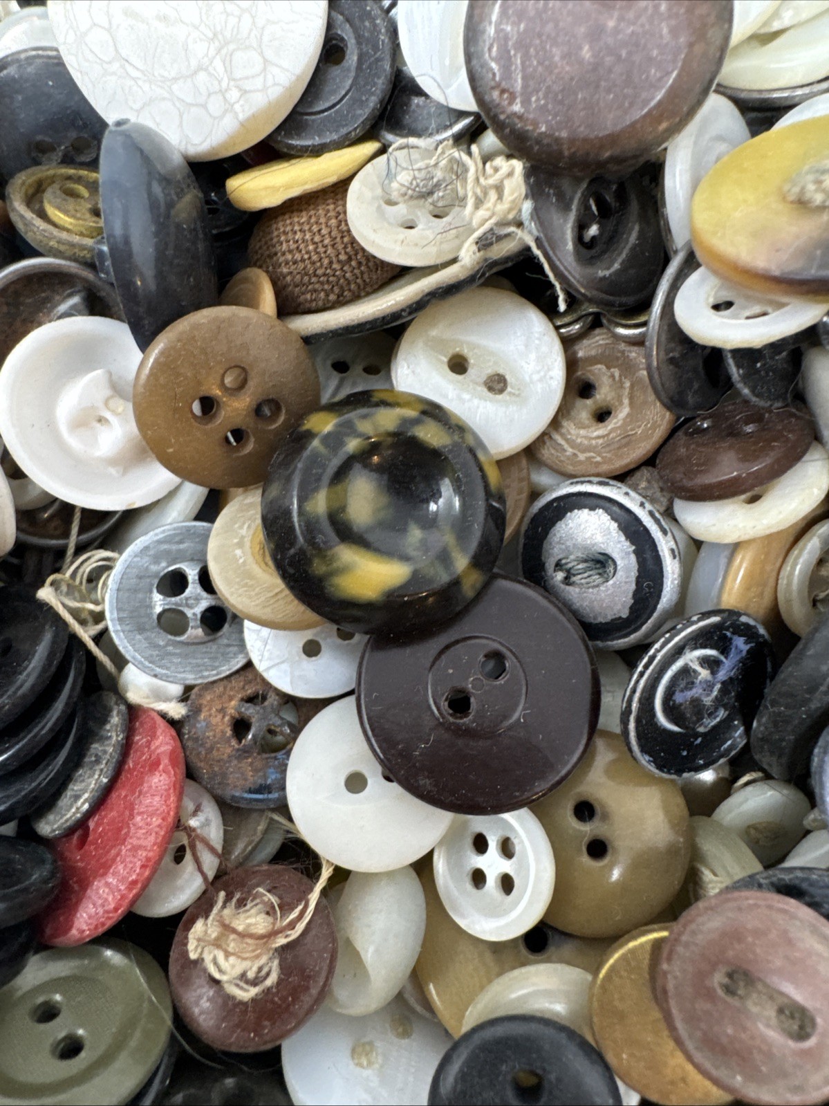 Vintage Buttons Lot 3+ lbs Mixed Materials Shapes Sizes Colors in Chocolate Tin