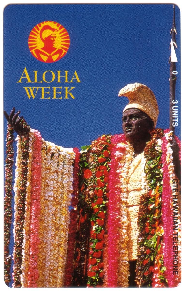 3u King Kamehameha Statue & ‘Aloha Week’ (1992) White Back ‘SAMPLE’ Phone Card