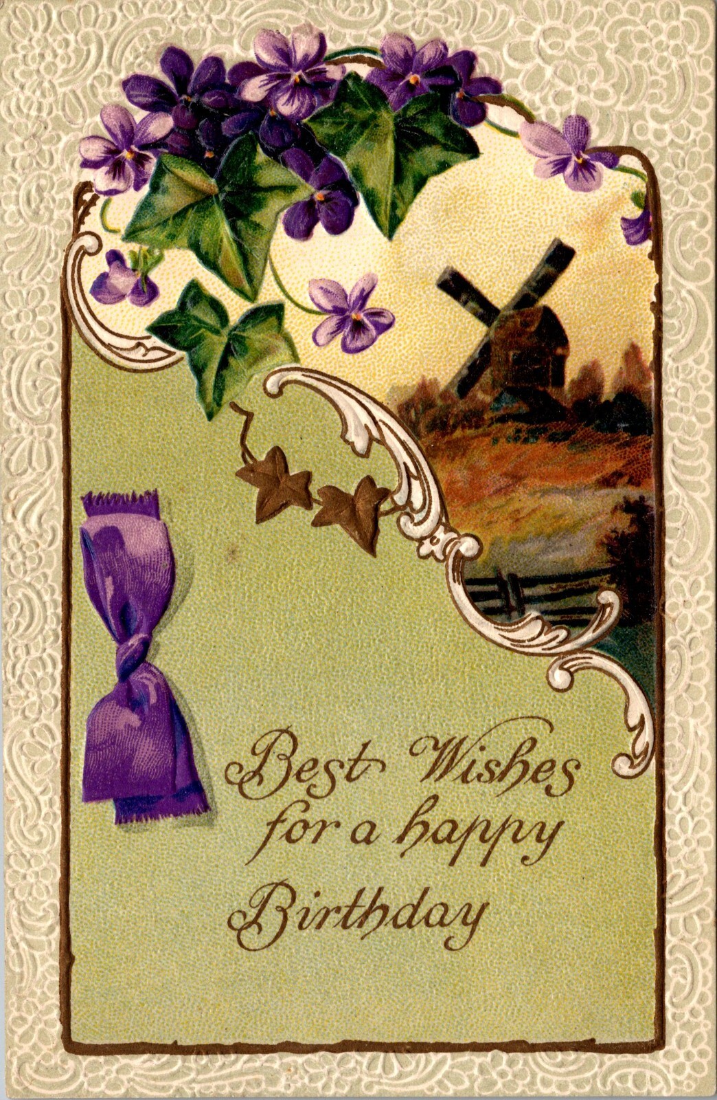 Best Wishes Birthday Greetings Postcard Vintage Card View Embossed c1910