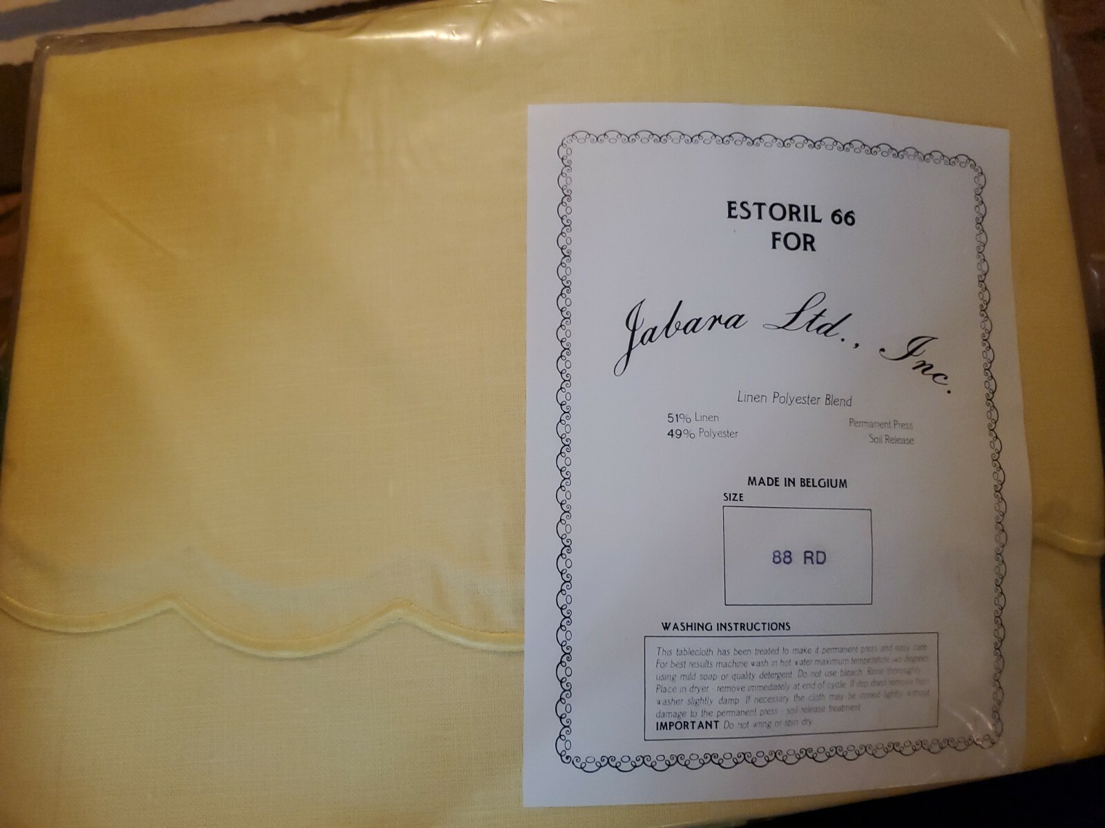 Vtg Estoril 66 Jabara Yellow Linen Polyester 88 RD Table Cloth Neiman-Marcus -G5