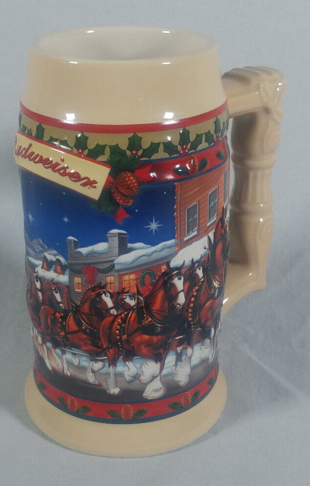 2003 Budweiser Holiday Stein Old Towne Holiday Clydesdales Horses 24oz