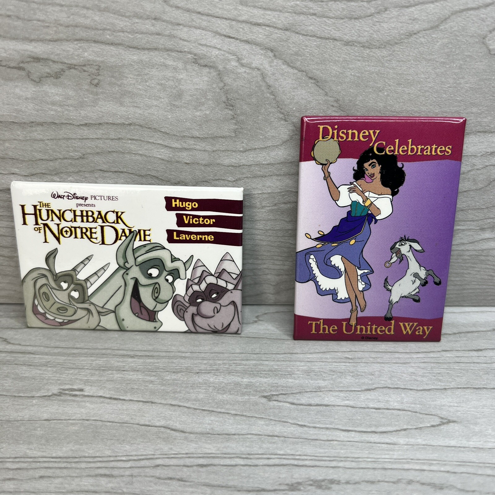DISNEY Vintage Button Hunchback of Notre Dame Pins Hugo Victor Hugo Esmeralda