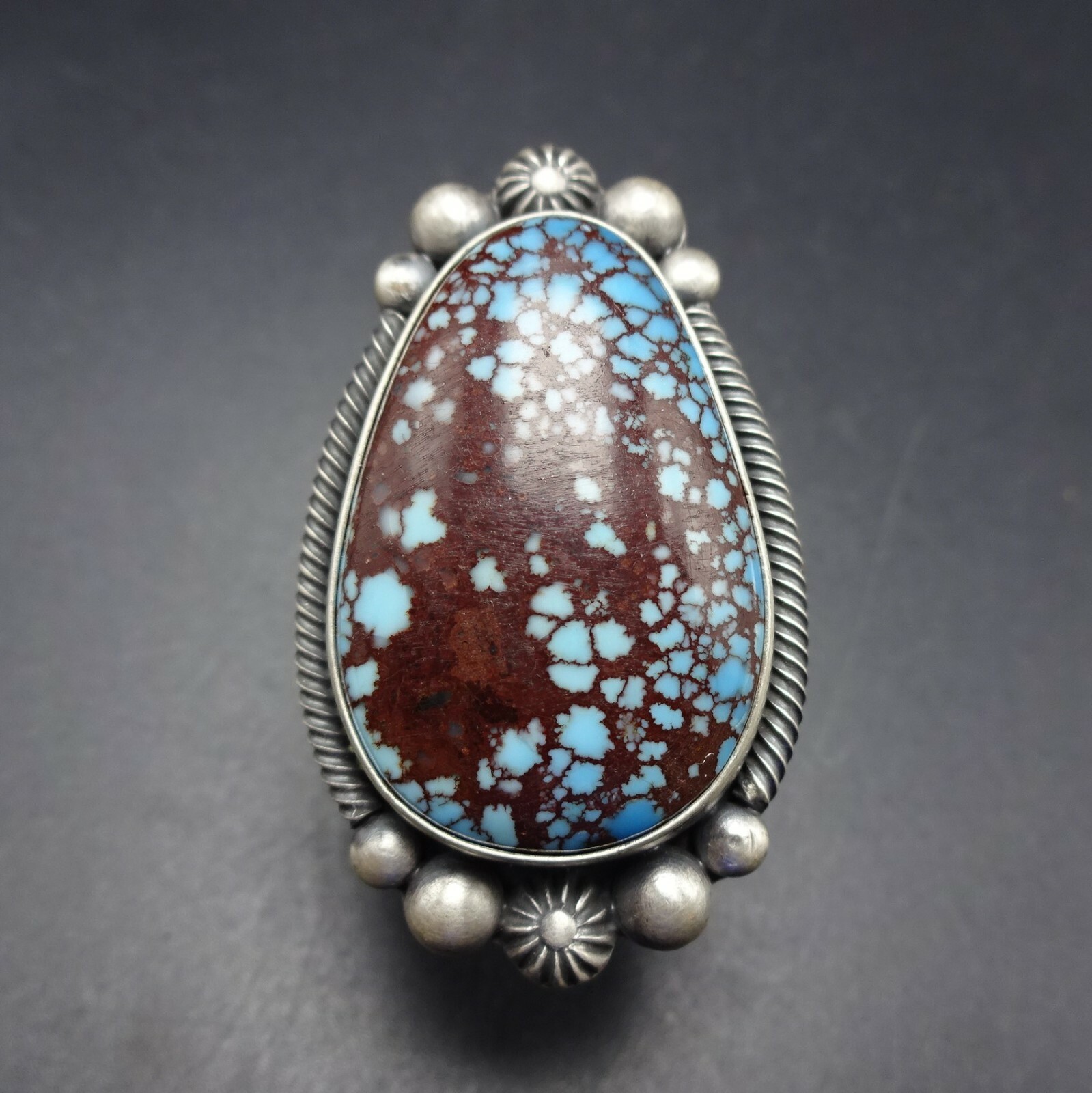 NAVAJO Sterling Silver EGYPTIAN TURQUOISE Tightly Webbed Matrix RING size 6.75