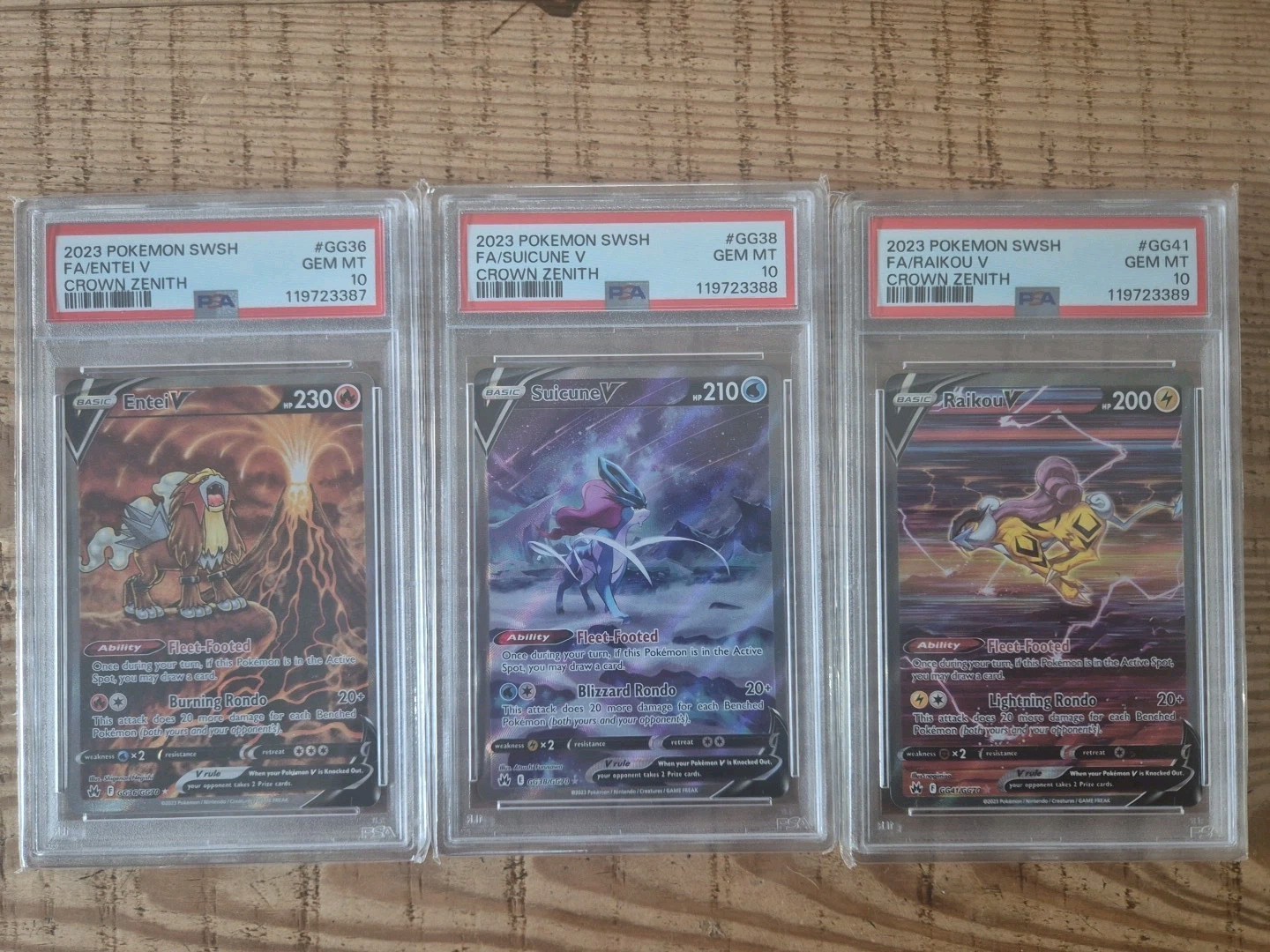 Suicune V GG38, Entei V GG36, Raikou V GG41 Crown Zenith Sequential PSA 10 Set