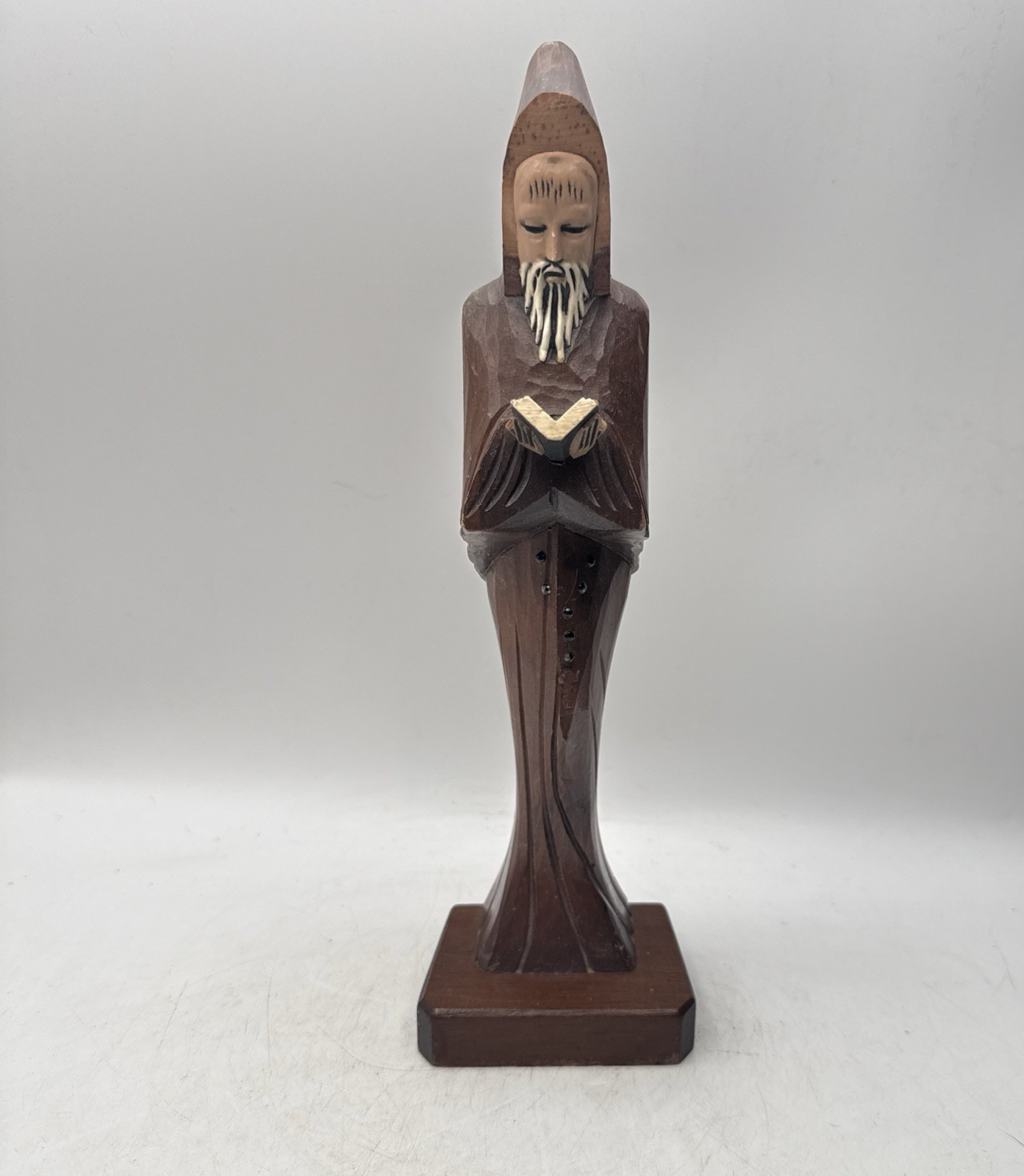Vintage Hand Carved Wooden Monk Statue Hooded Priest Friar Religious Folk Art