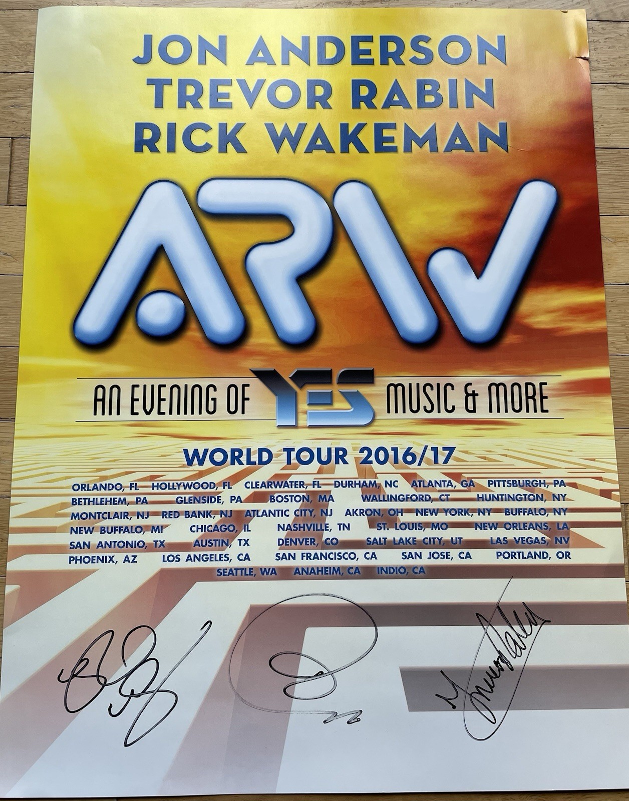 “YES” “ARW” Anderson, Rabin and Wakeman Autograph Poster 2016/17 Tour poster
