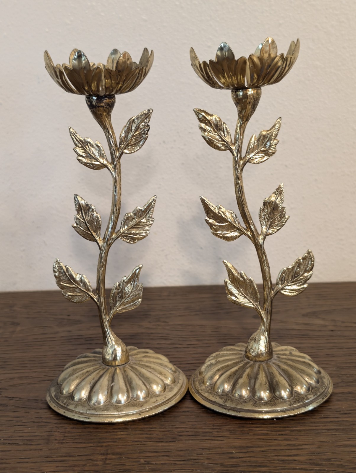 Vintage Floral Tiered Gold Toned Hollywood Regency Candlestick Holders