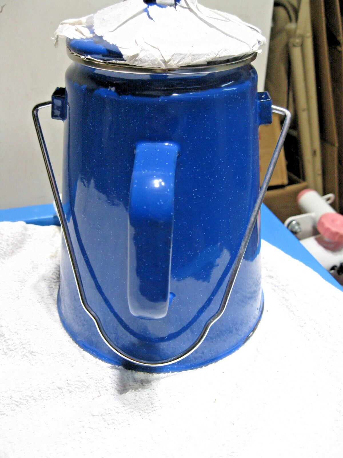 Blue Speckled Enamelware Camping Percolator Coffee Pot