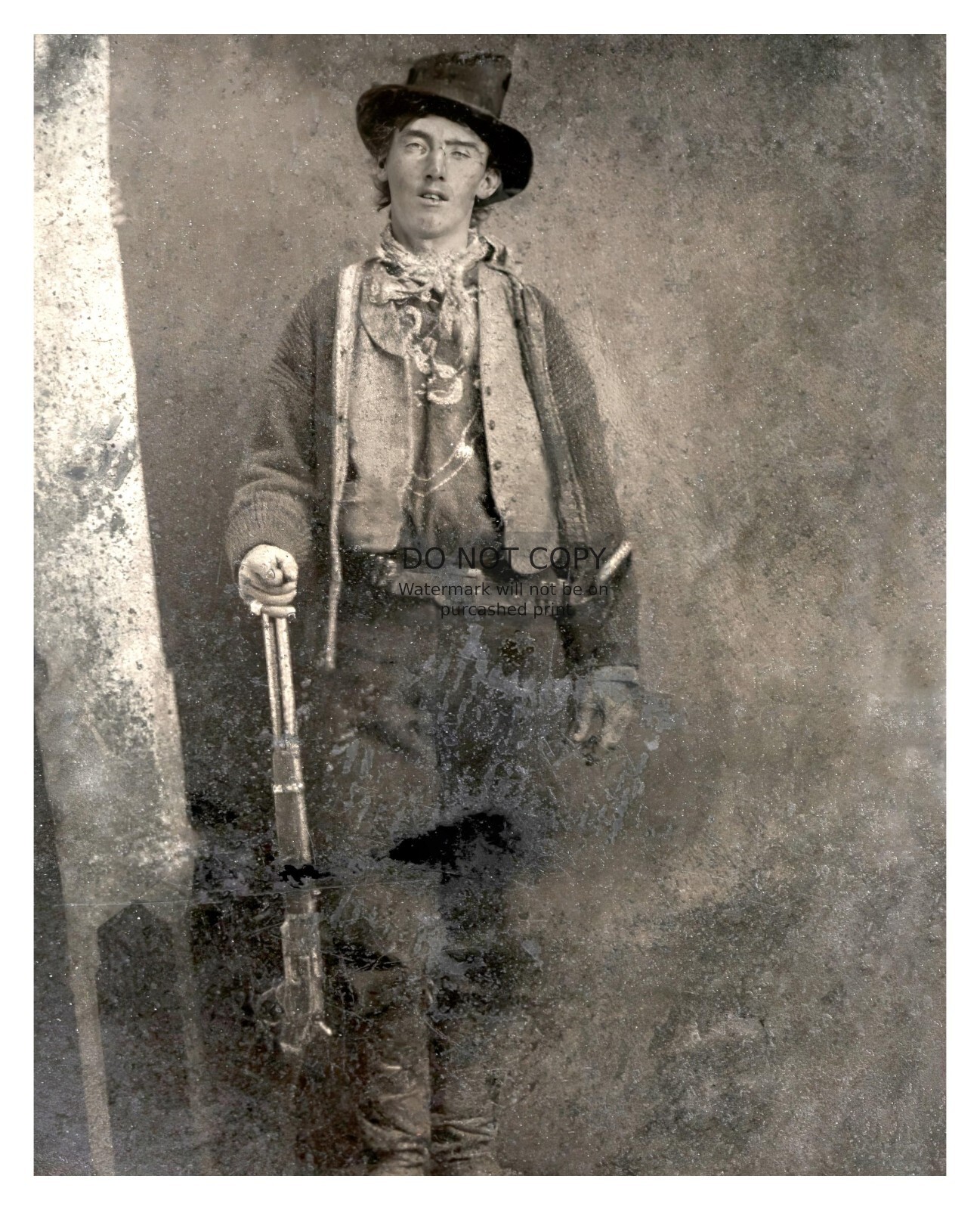 BILLY THE KID WILD WEST FRONTIER OUTLAW HOLDING RIFLE 8X10 PHOTO