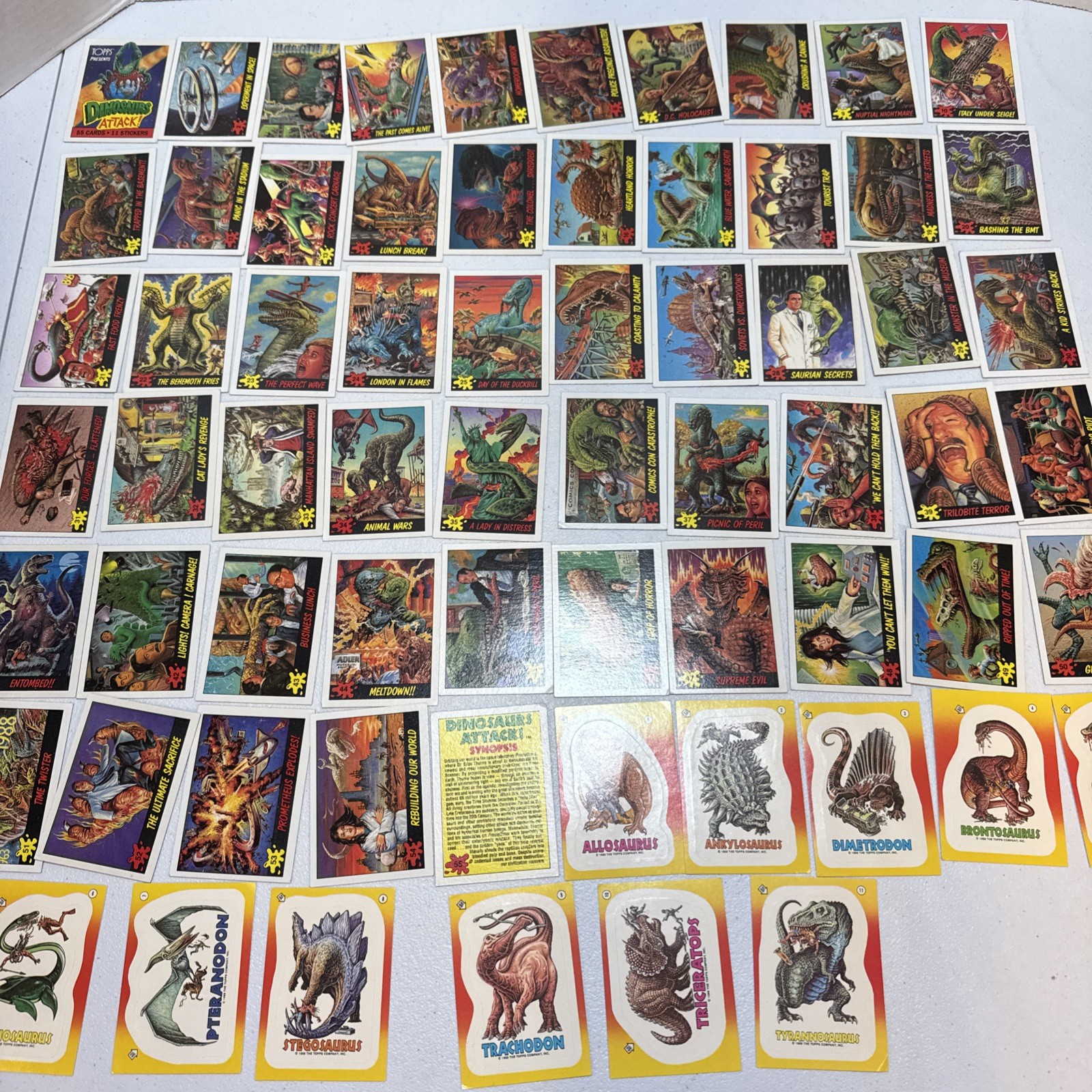 Topps Dinosaurs Attack Complete 55 Base Card Set & 11 Stickers Set #DA1