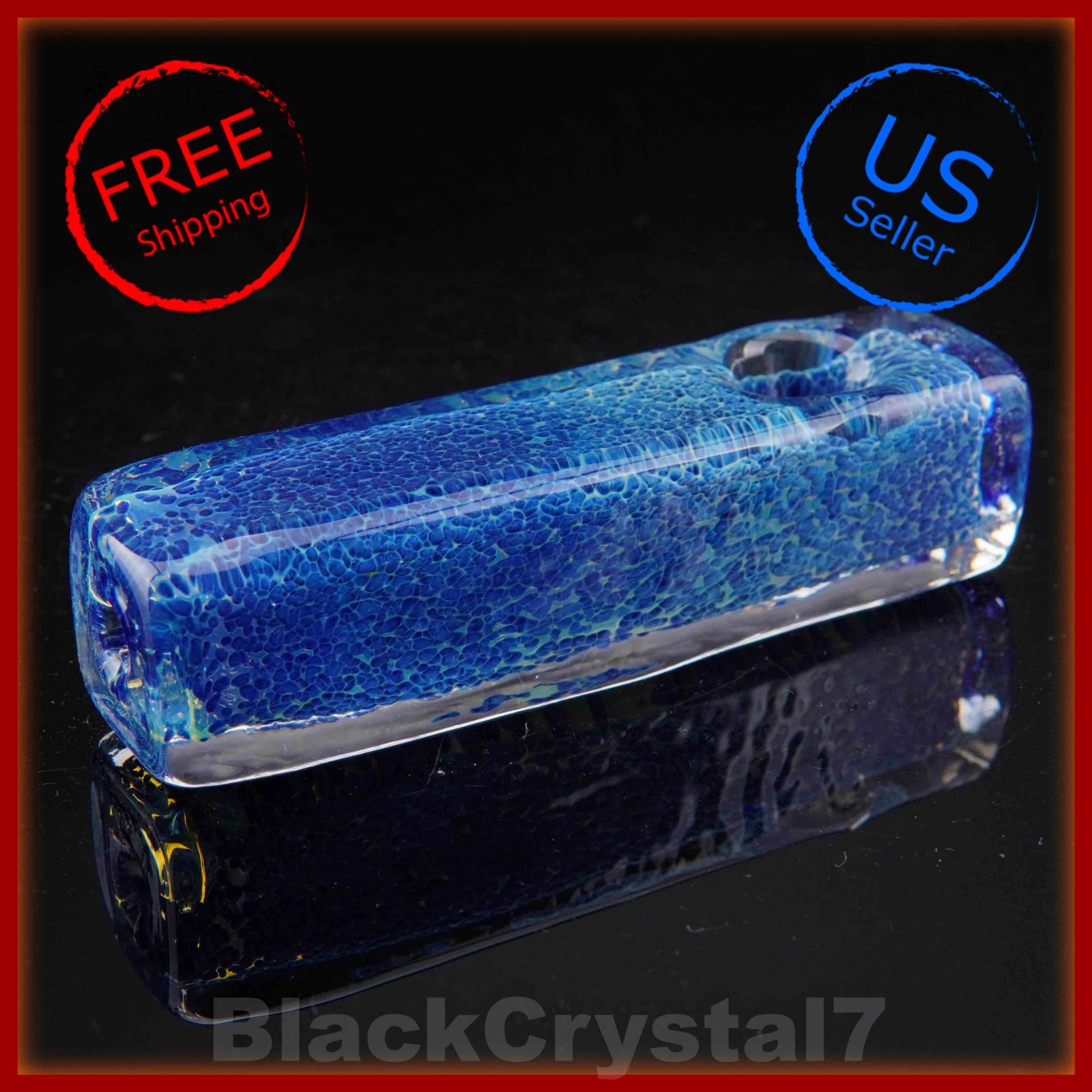 4.25″ Handmade Blue Frit Square Rectangle Tobacco Smoking Bowl Glass Pipes