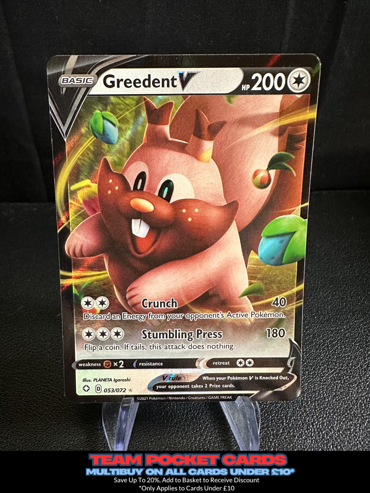 Greedent V 053/072, Shining Fates, Pokemon, NM