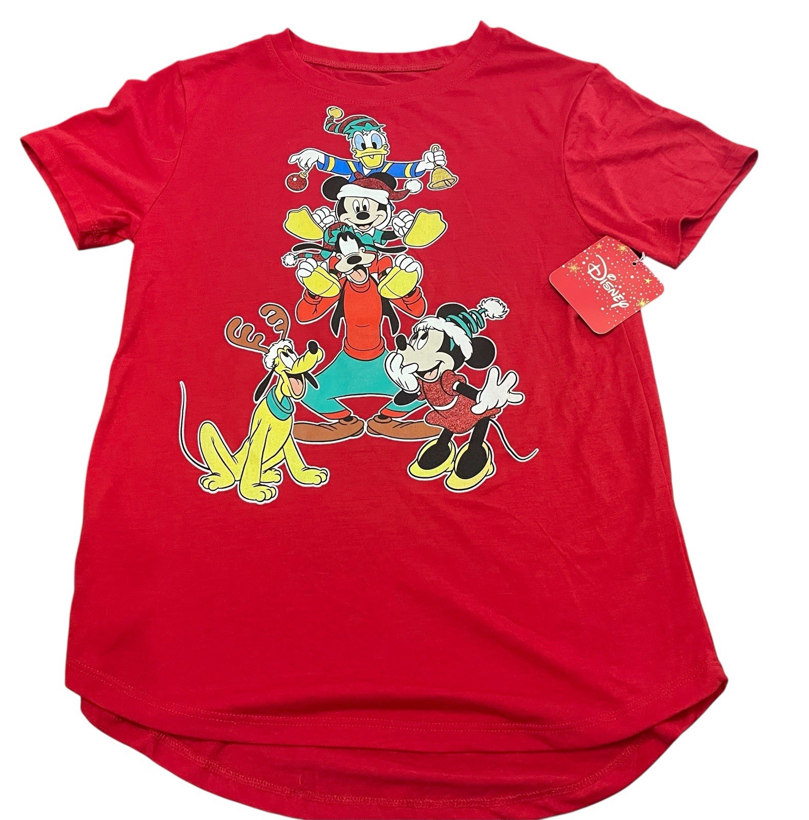 Disney Youth T Shirt Christmas Holiday Theme Mickey & Friends Size Small 3/5 NWT