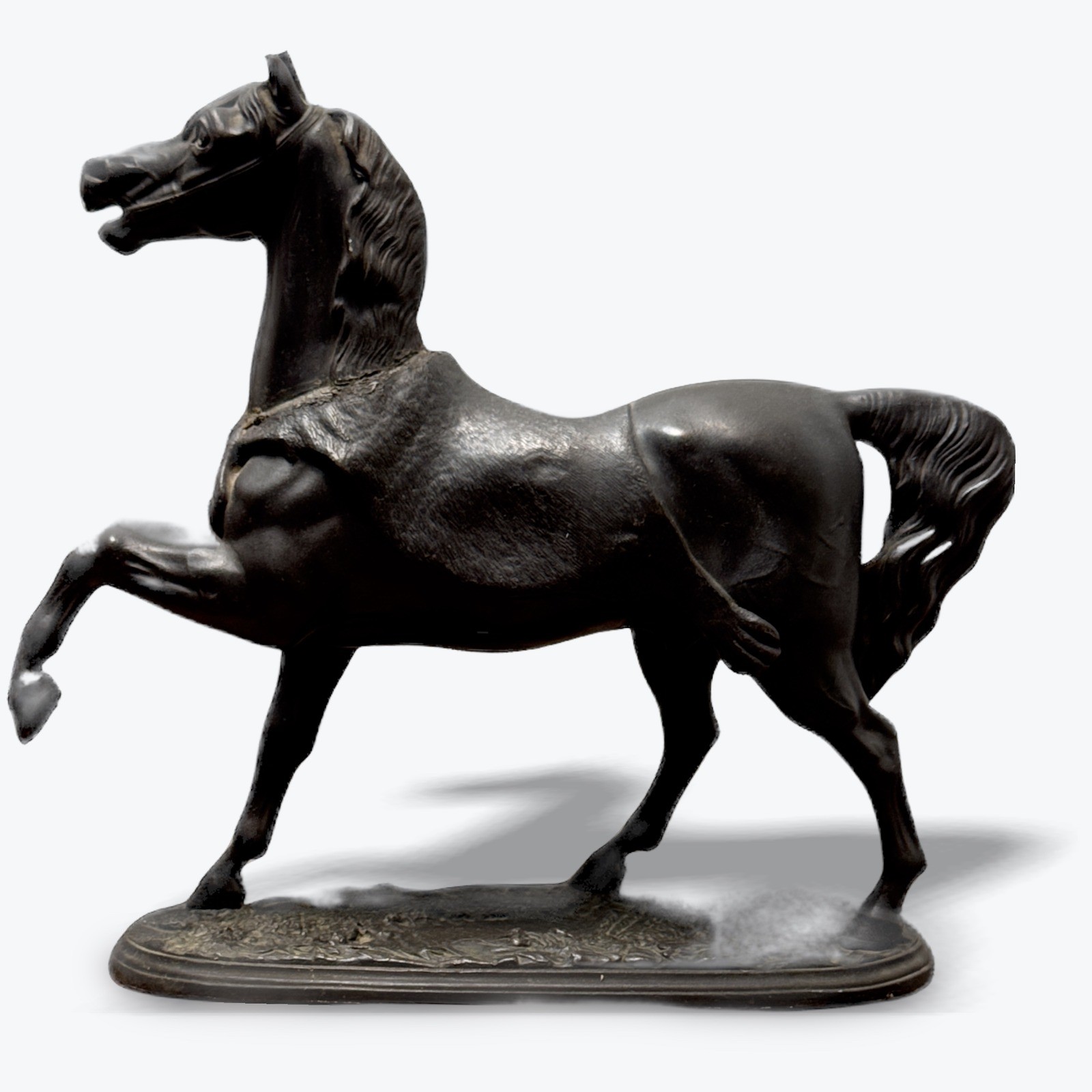 Antique Spelter Horse Statue Prancing Stallion Sculpture Bronze Finish 12×14