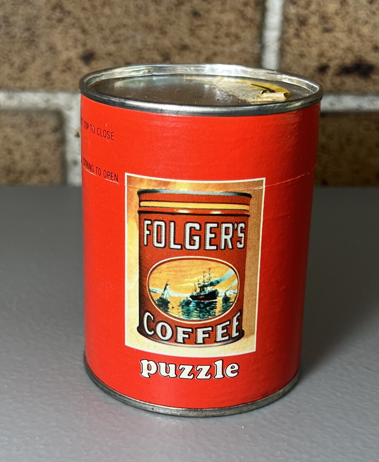 Vintage Folgers Coffee Puzzle Advertising Promo Cardboard Tin Can -SEALED-