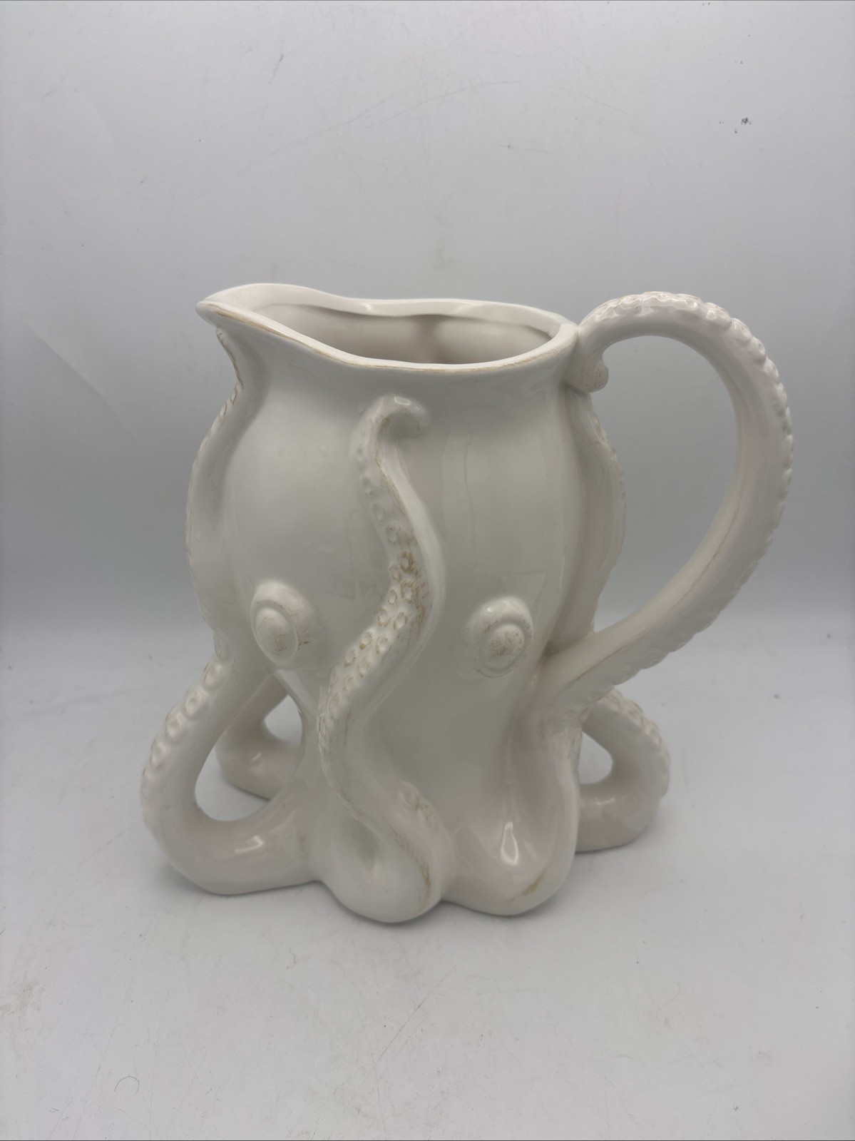 RARE Pier 1 OCTOPUS PITCHER, Ceramic Earthenware, 9.5” T; White